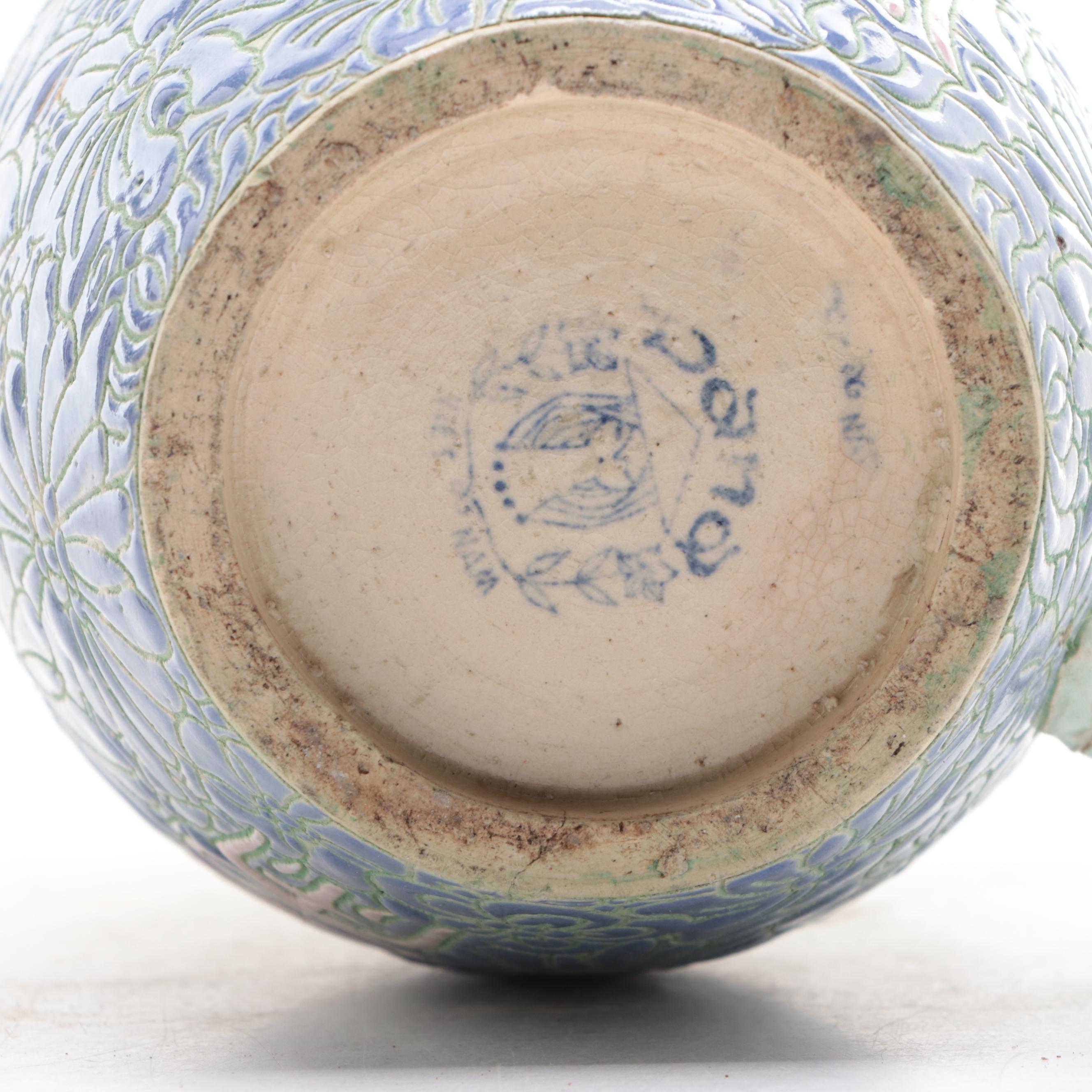 Chinese Terracotta Vase and Resin Guardian Lions with Vietnamese Pitcher