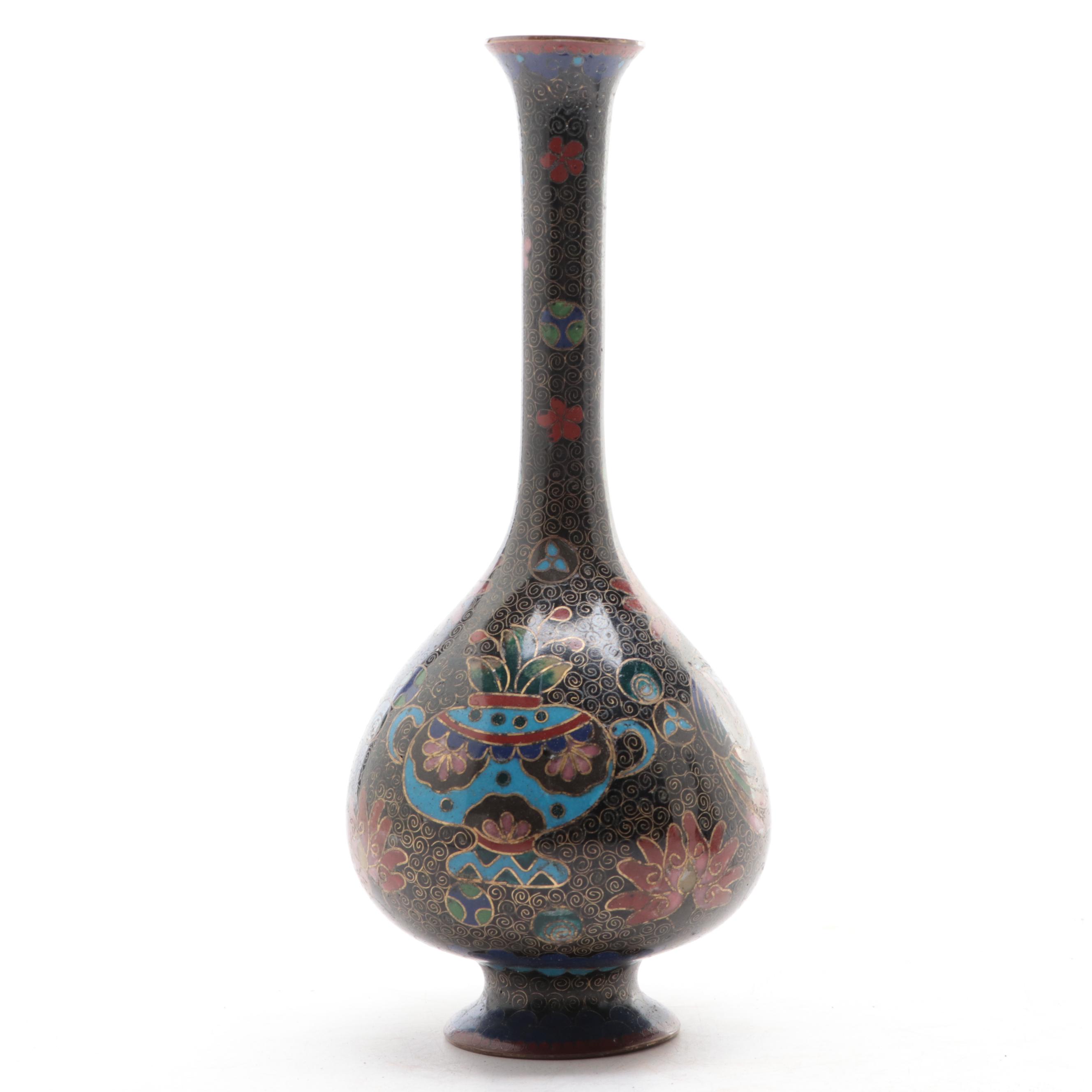 Chinese Cloisonne Enamel on Brass Vases With Cloisonne on Earthenware Vase