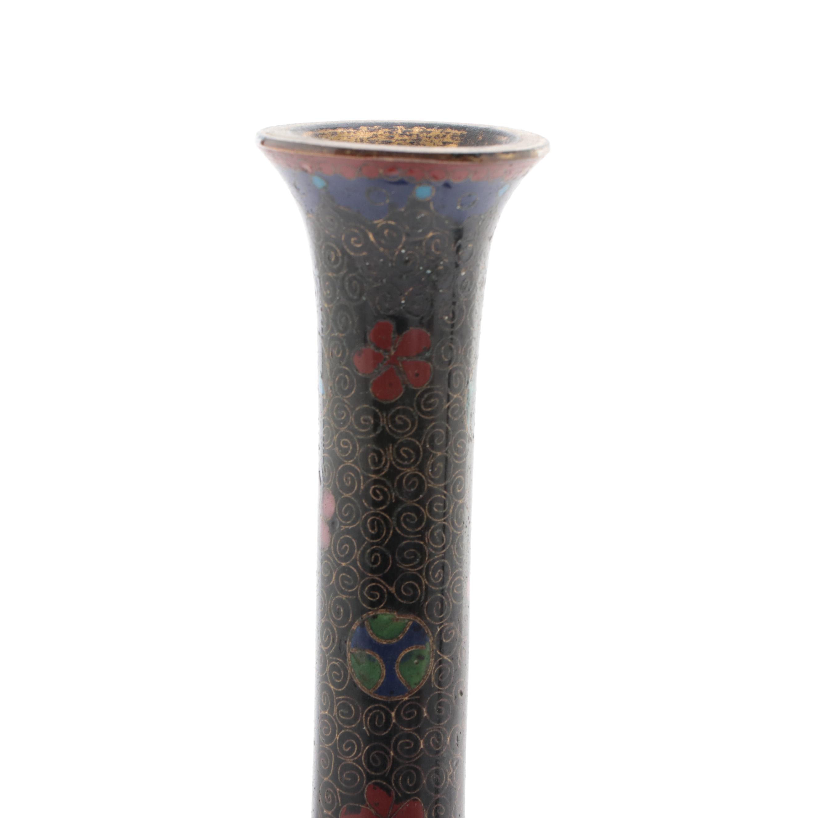 Chinese Cloisonne Enamel on Brass Vases With Cloisonne on Earthenware Vase