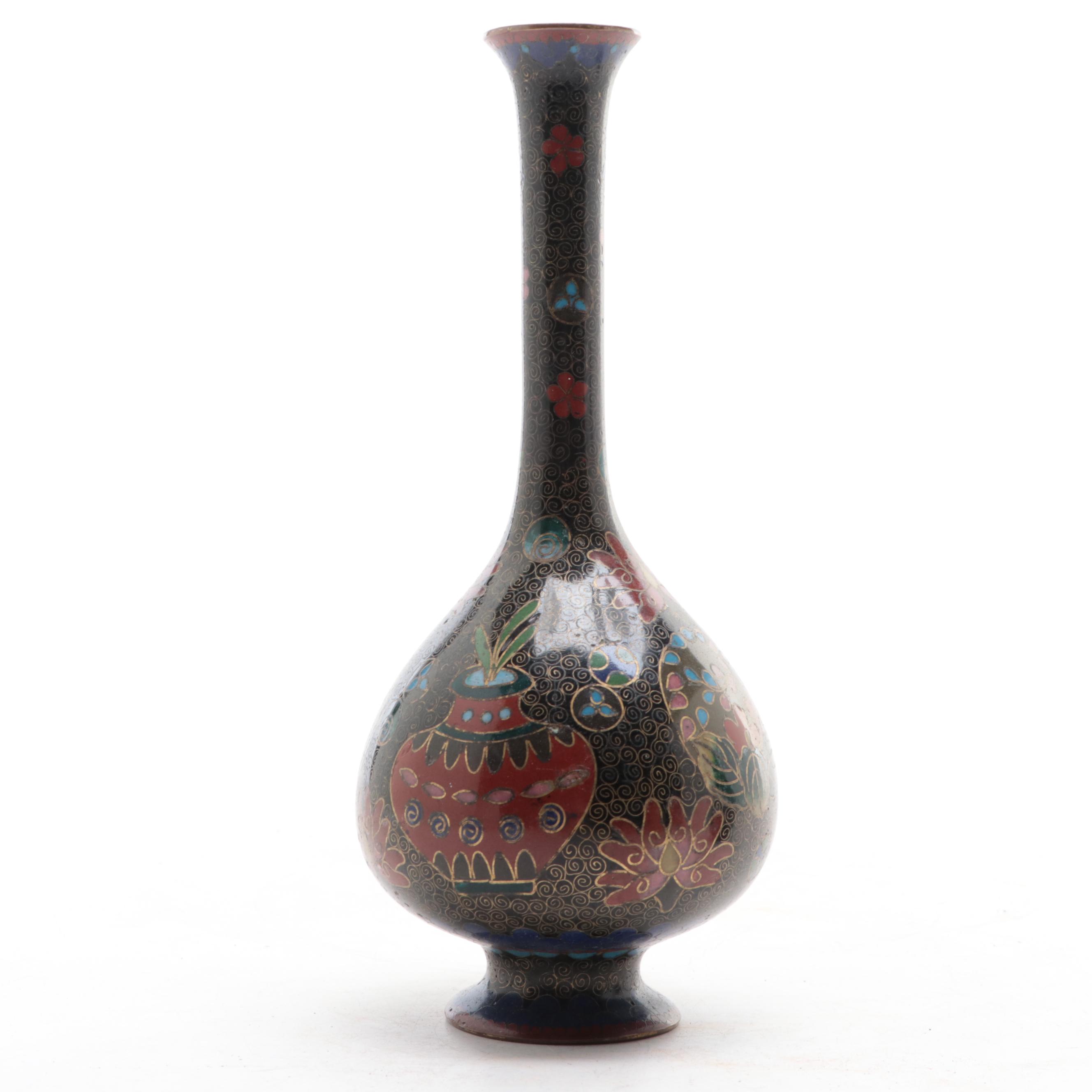 Chinese Cloisonne Enamel on Brass Vases With Cloisonne on Earthenware Vase