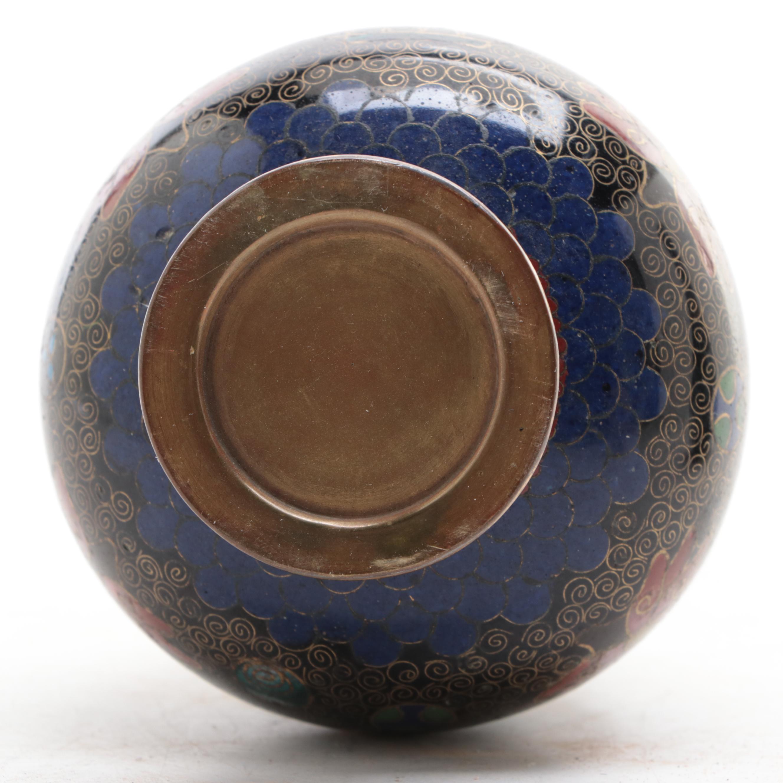 Chinese Cloisonne Enamel on Brass Vases With Cloisonne on Earthenware Vase