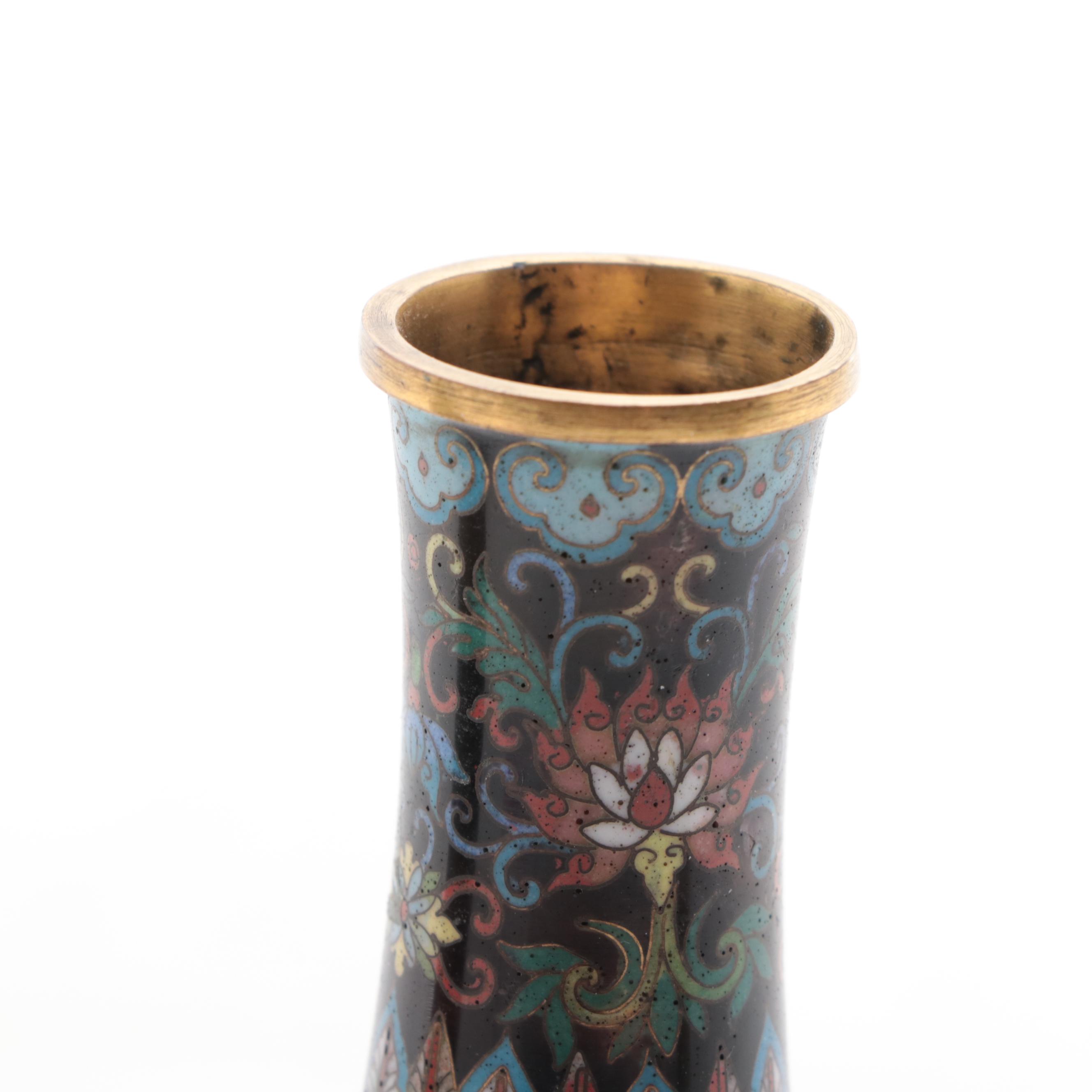 Chinese Cloisonne Enamel on Brass Vases With Cloisonne on Earthenware Vase