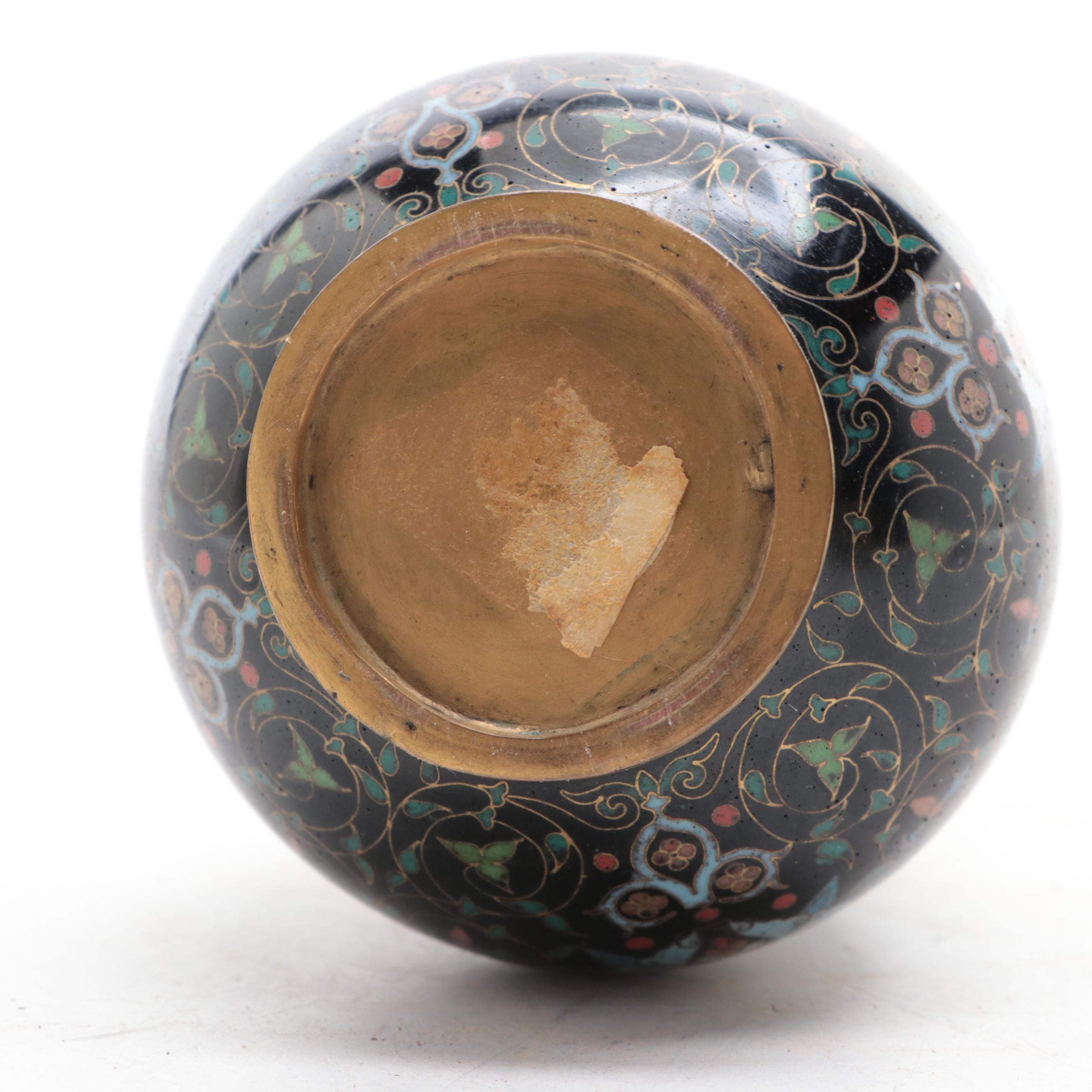 Chinese Cloisonne Enamel on Brass Vases With Cloisonne on Earthenware Vase