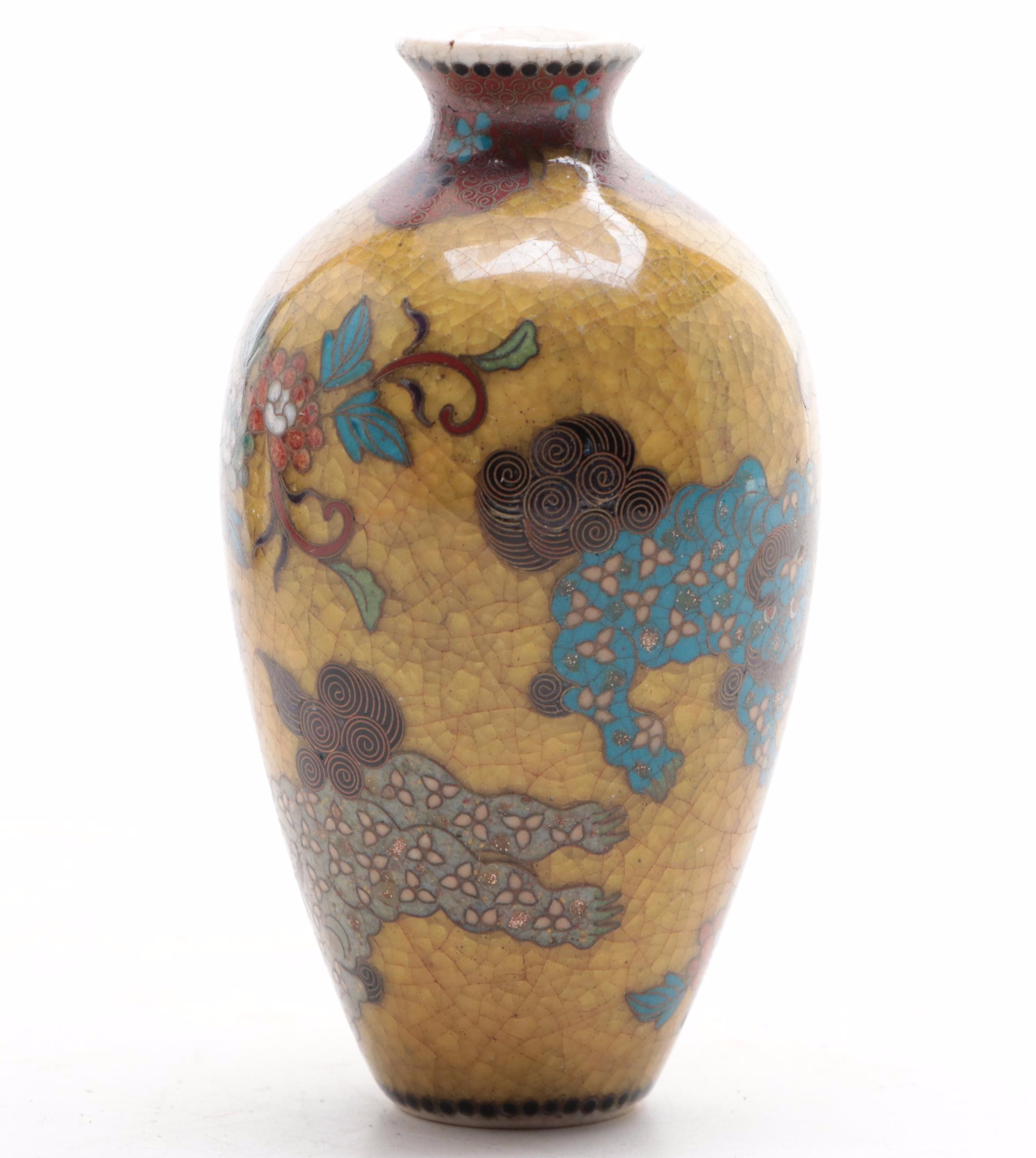 Chinese Cloisonne Enamel on Brass Vases With Cloisonne on Earthenware Vase