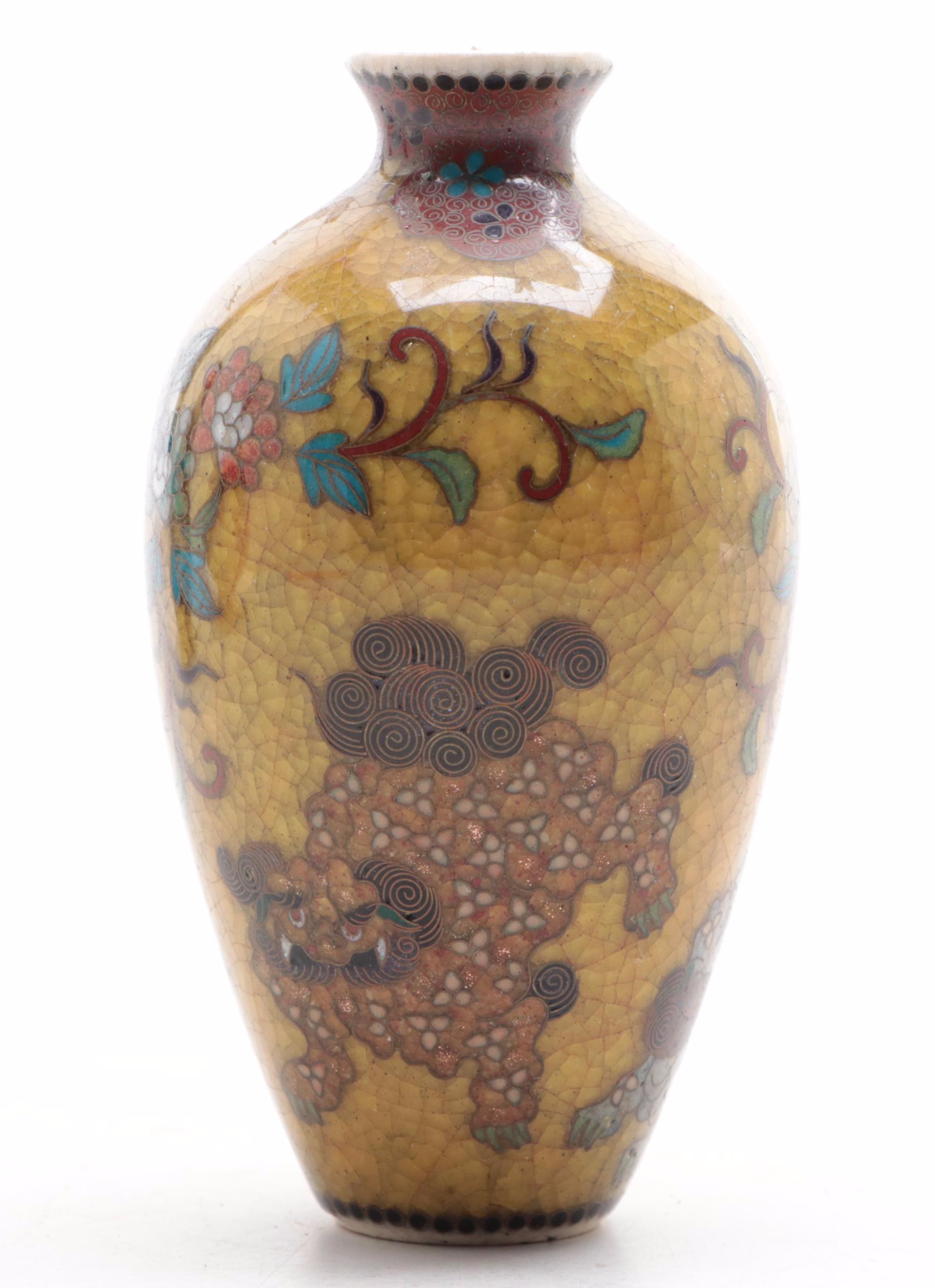 Chinese Cloisonne Enamel on Brass Vases With Cloisonne on Earthenware Vase
