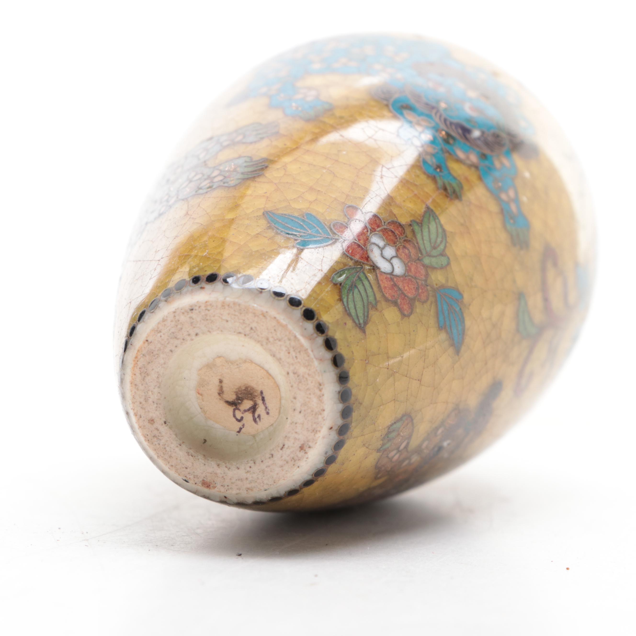 Chinese Cloisonne Enamel on Brass Vases With Cloisonne on Earthenware Vase