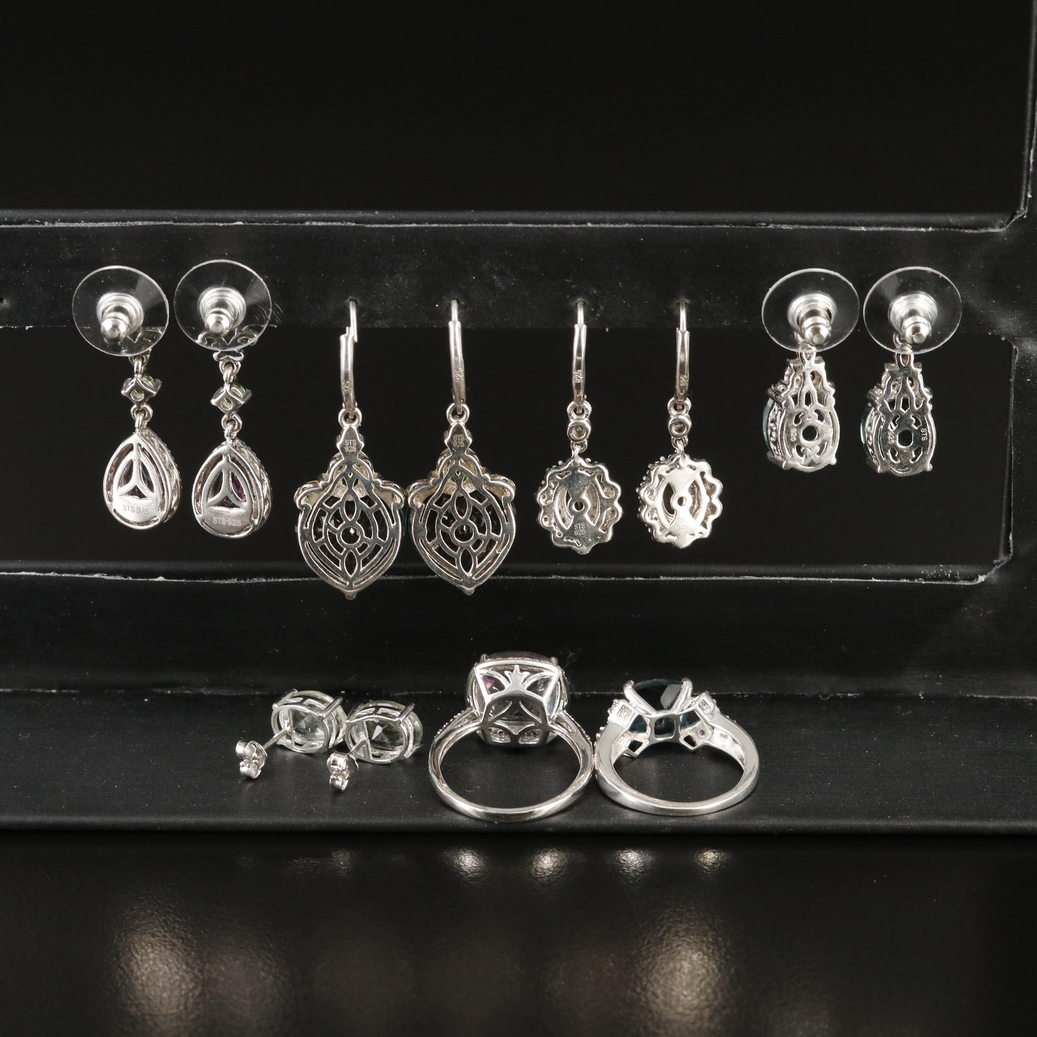 Mystic Topaz, Quartz and Prasiolite Featured in Sterling Earrings and Rings