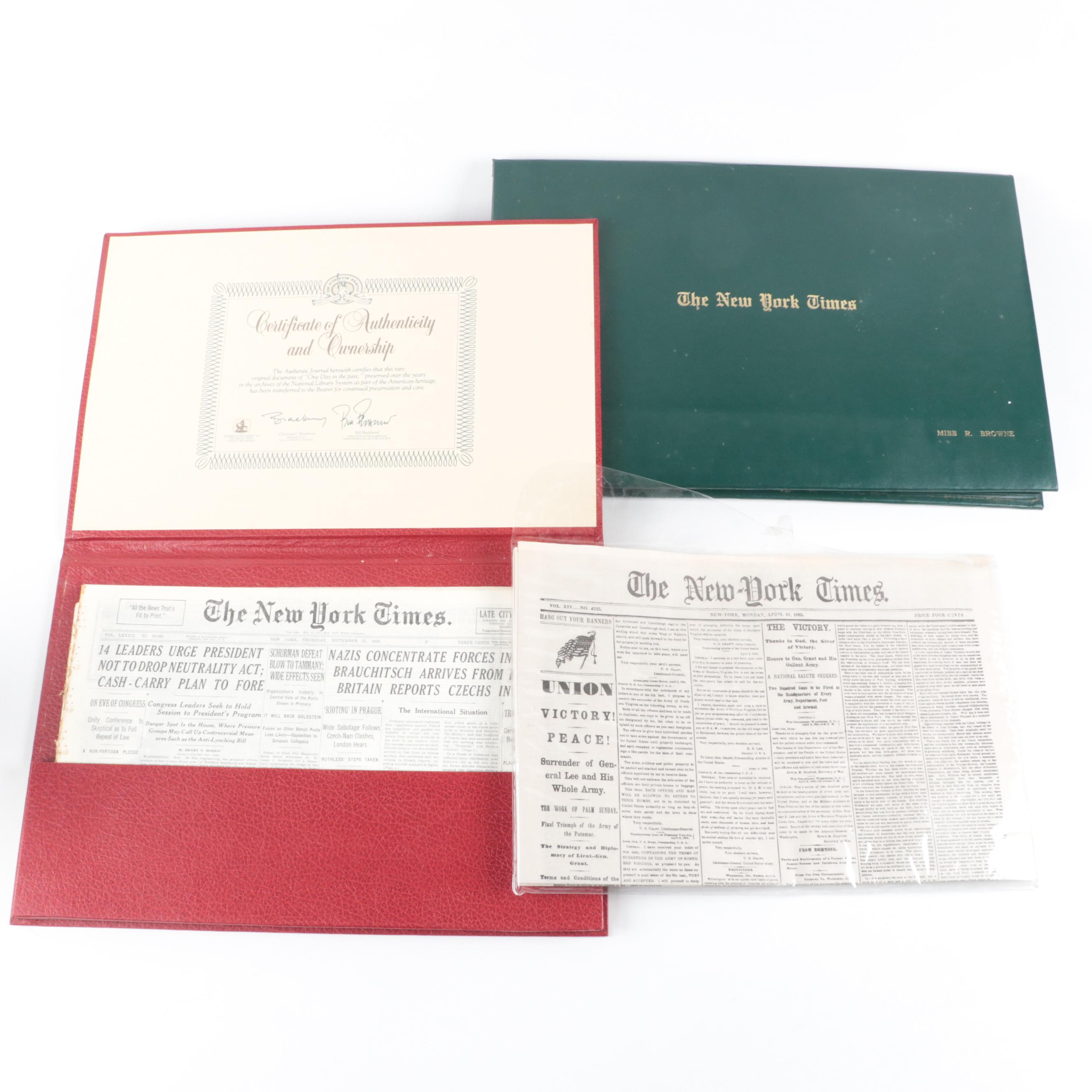 "New York Times" Newspapers Including Stories on World War II and Civil War