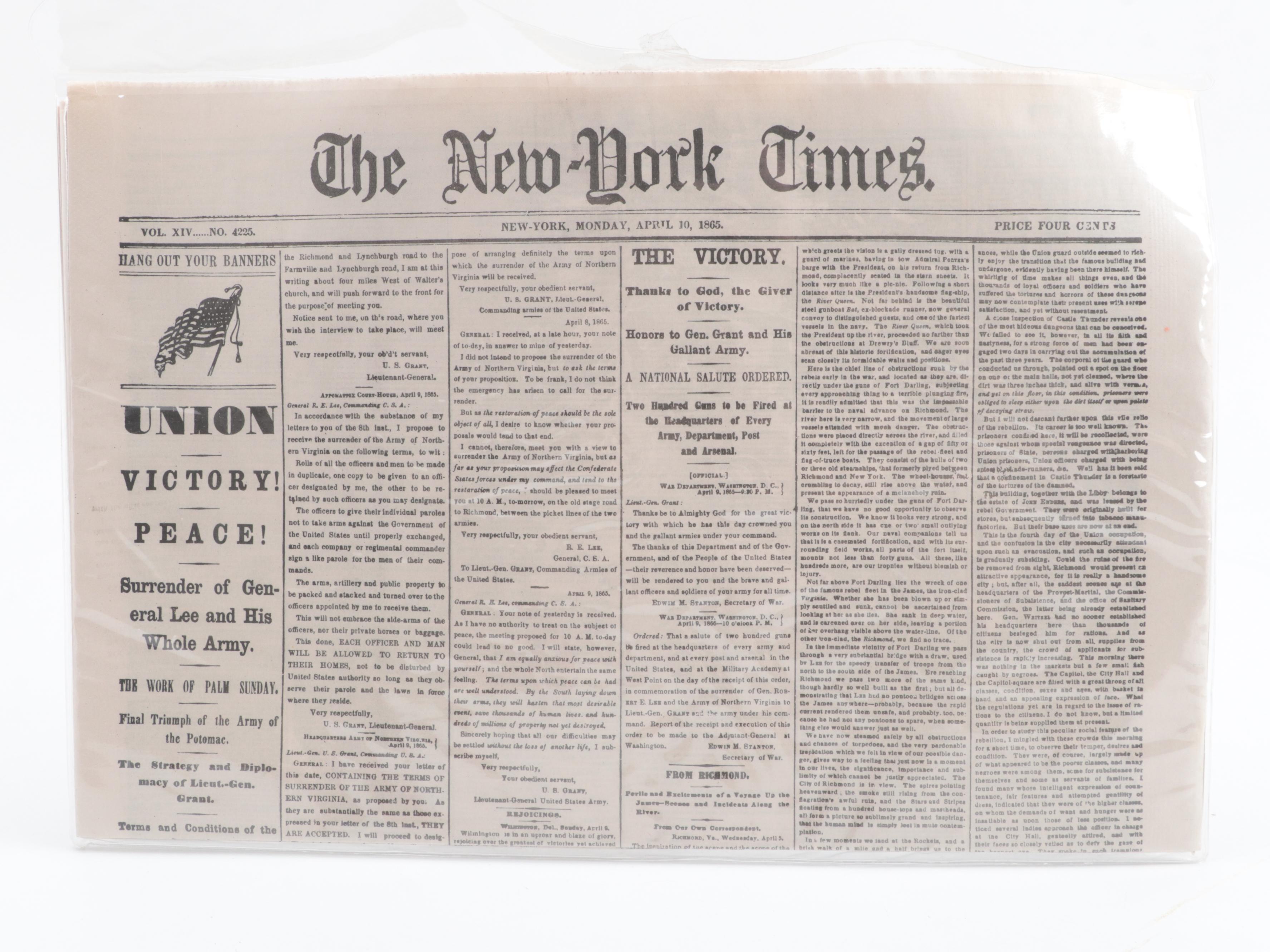 "New York Times" Newspapers Including Stories on World War II and Civil War