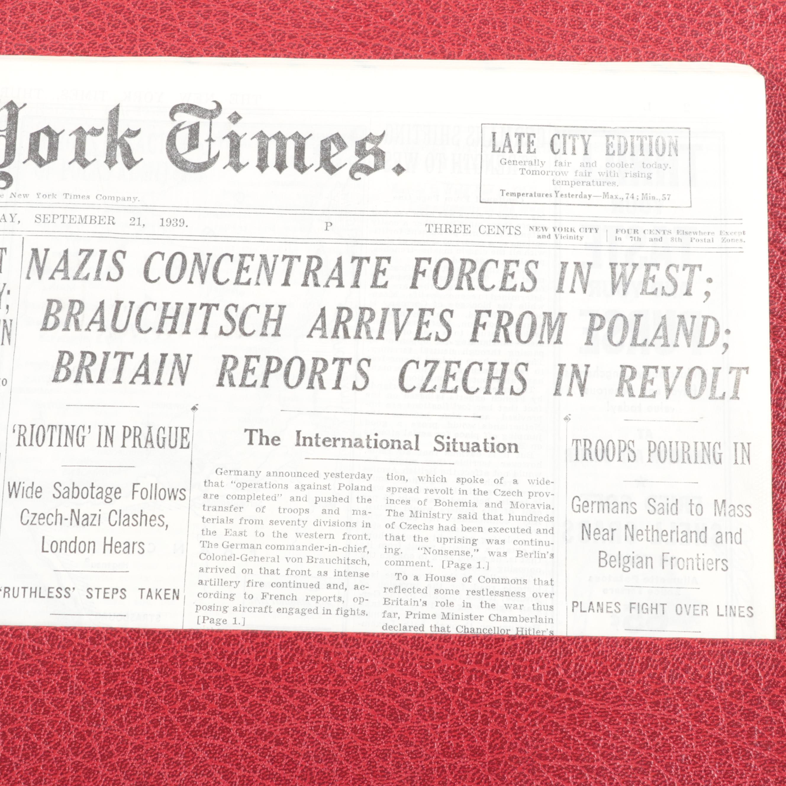 "New York Times" Newspapers Including Stories on World War II and Civil War