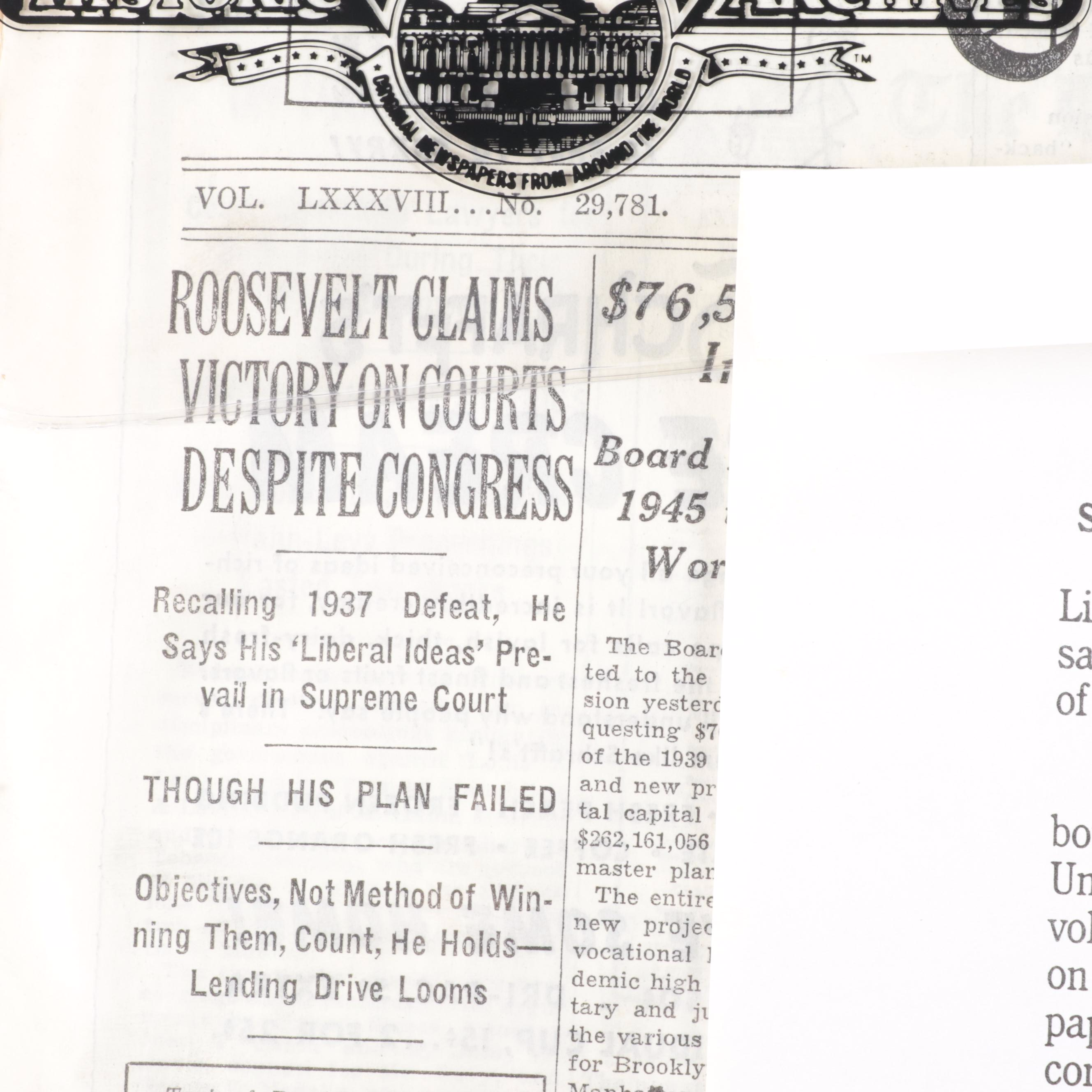 "New York Times" Newspapers Including Stories on World War II and Civil War