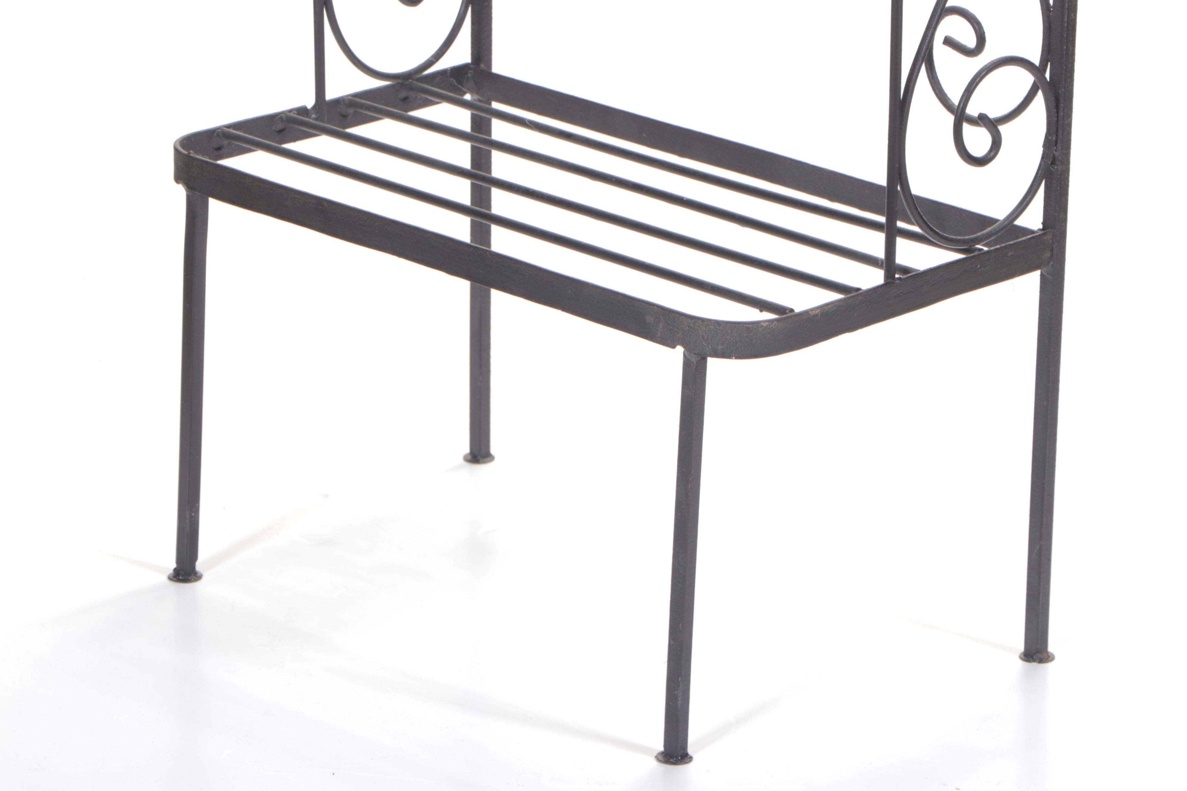 Two Metal Racks Plus Scrollwork Urn