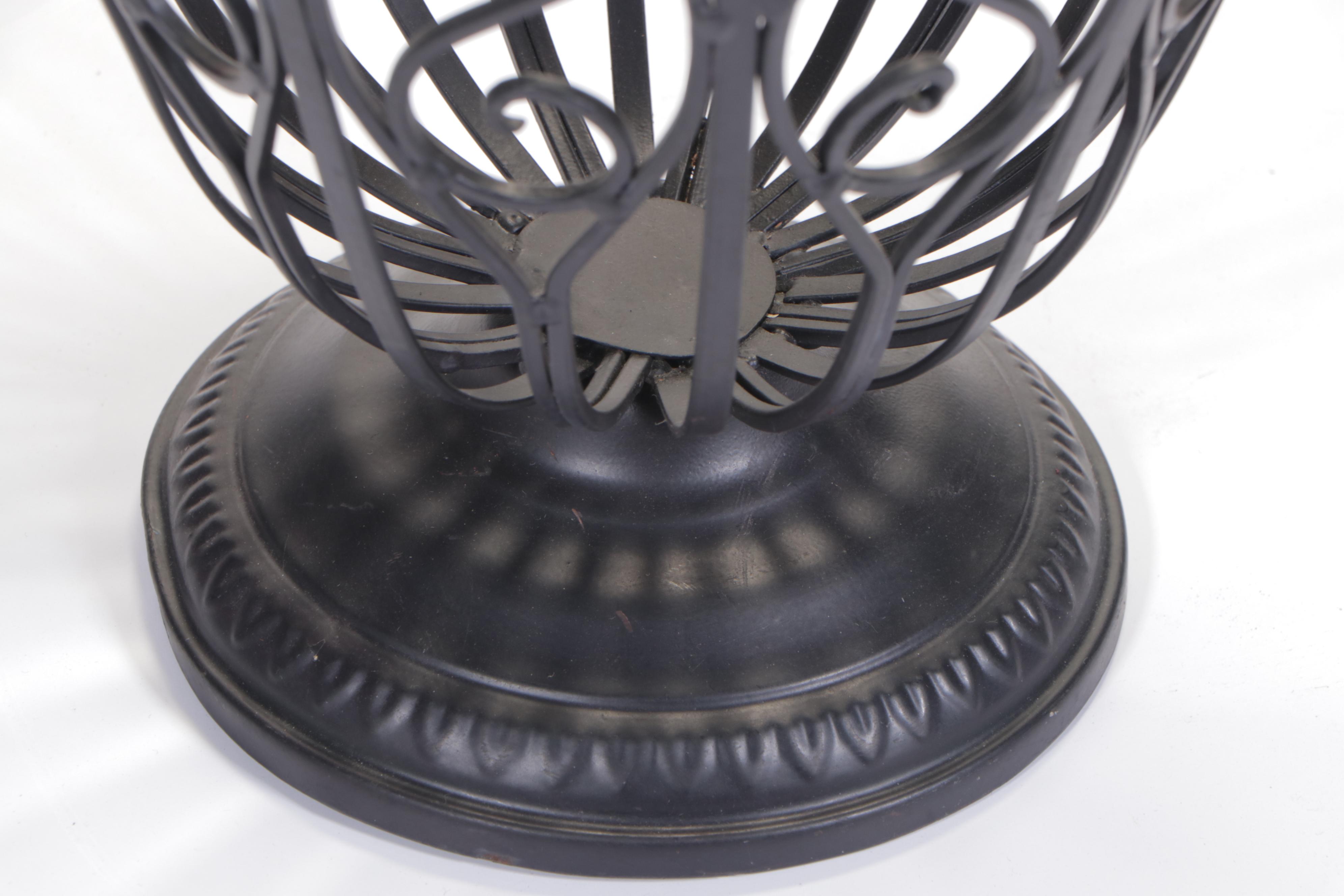 Two Metal Racks Plus Scrollwork Urn