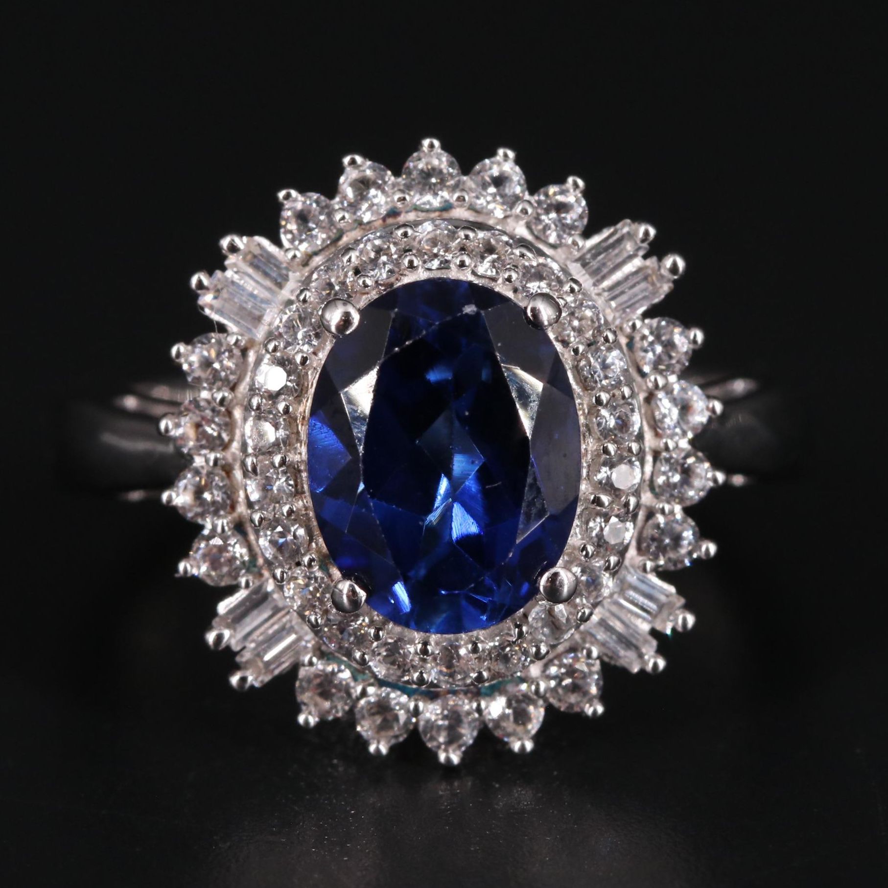 Sterling Silver Sapphire Halo Ring