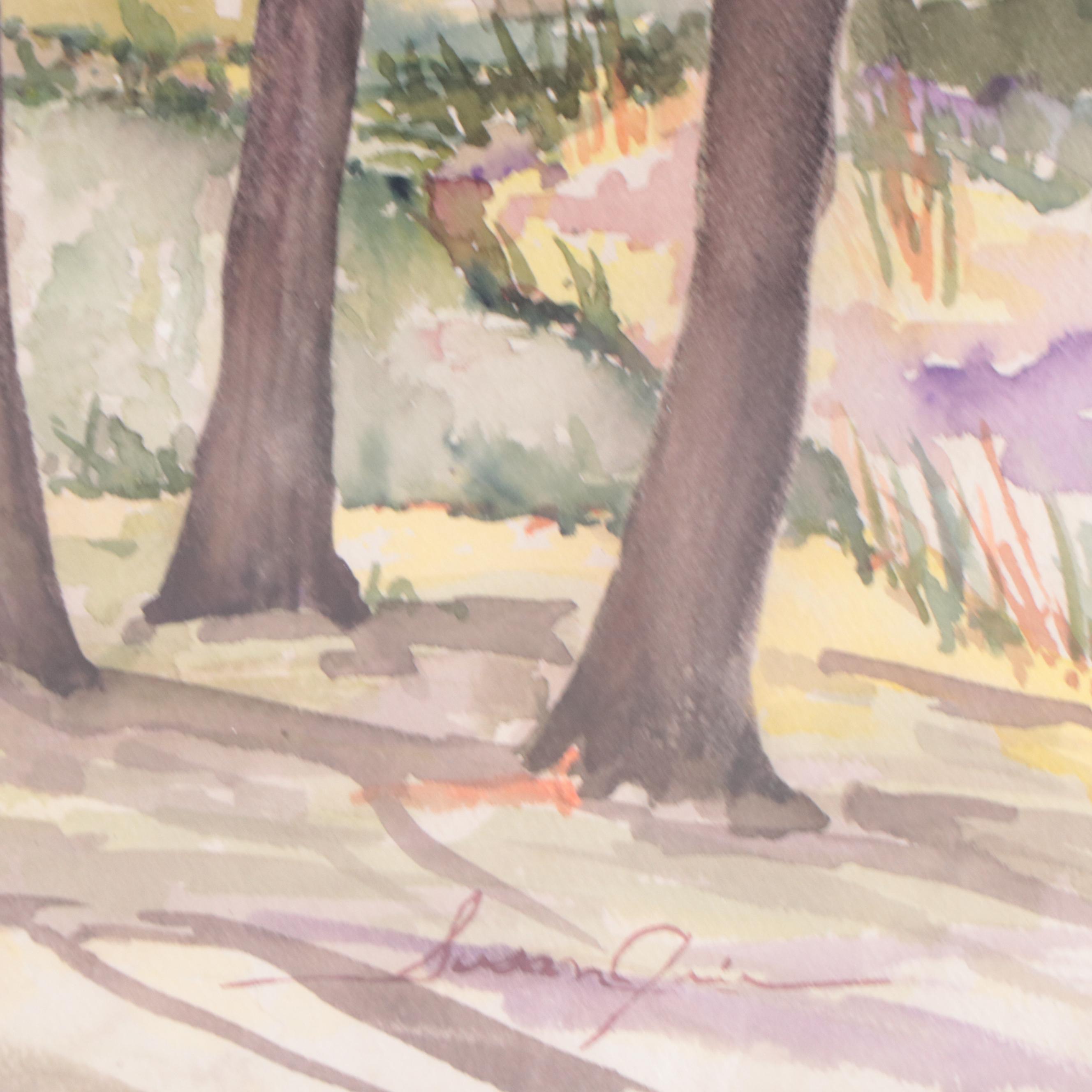 Susan Grier Wooded Landscape With River Watercolor Painting