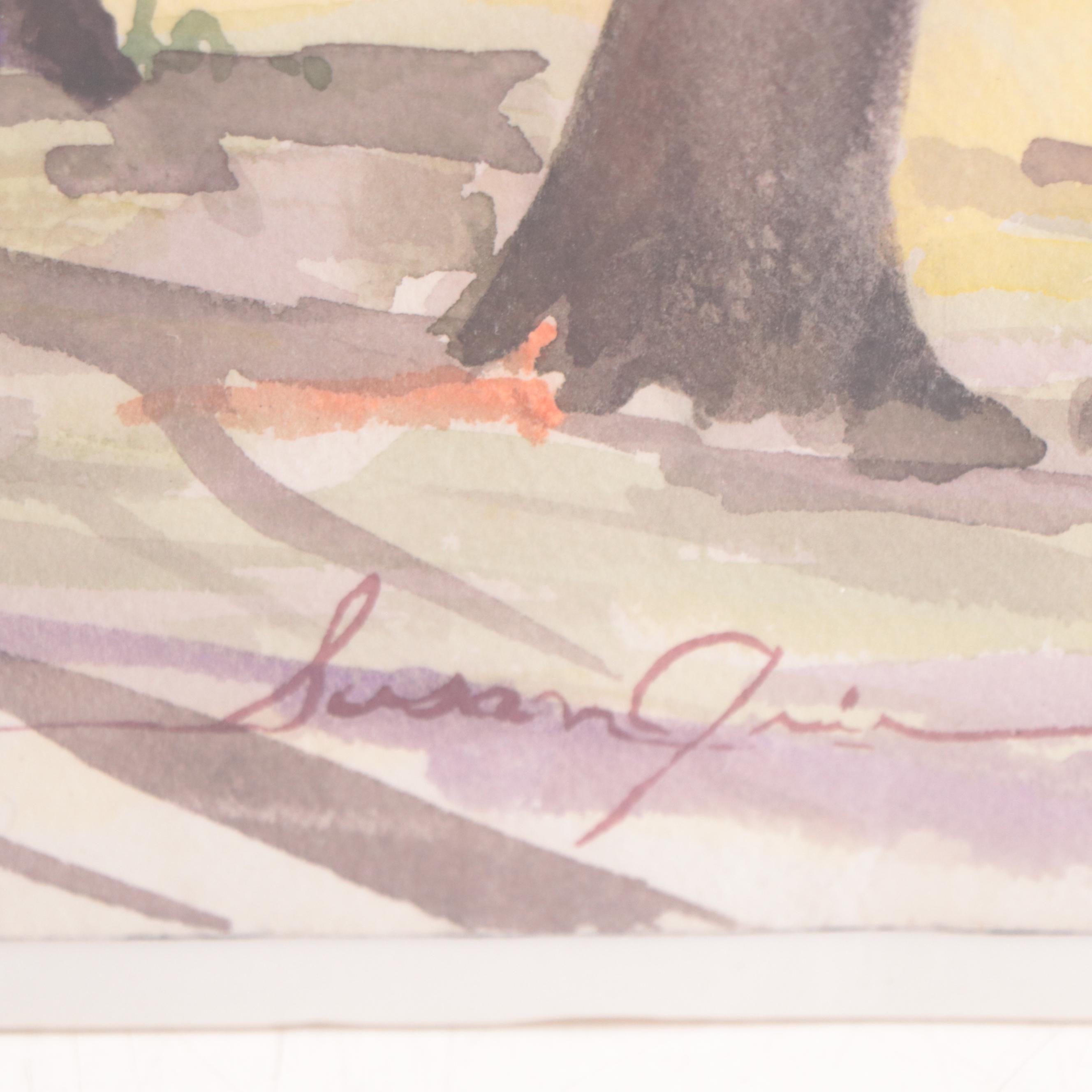 Susan Grier Wooded Landscape With River Watercolor Painting