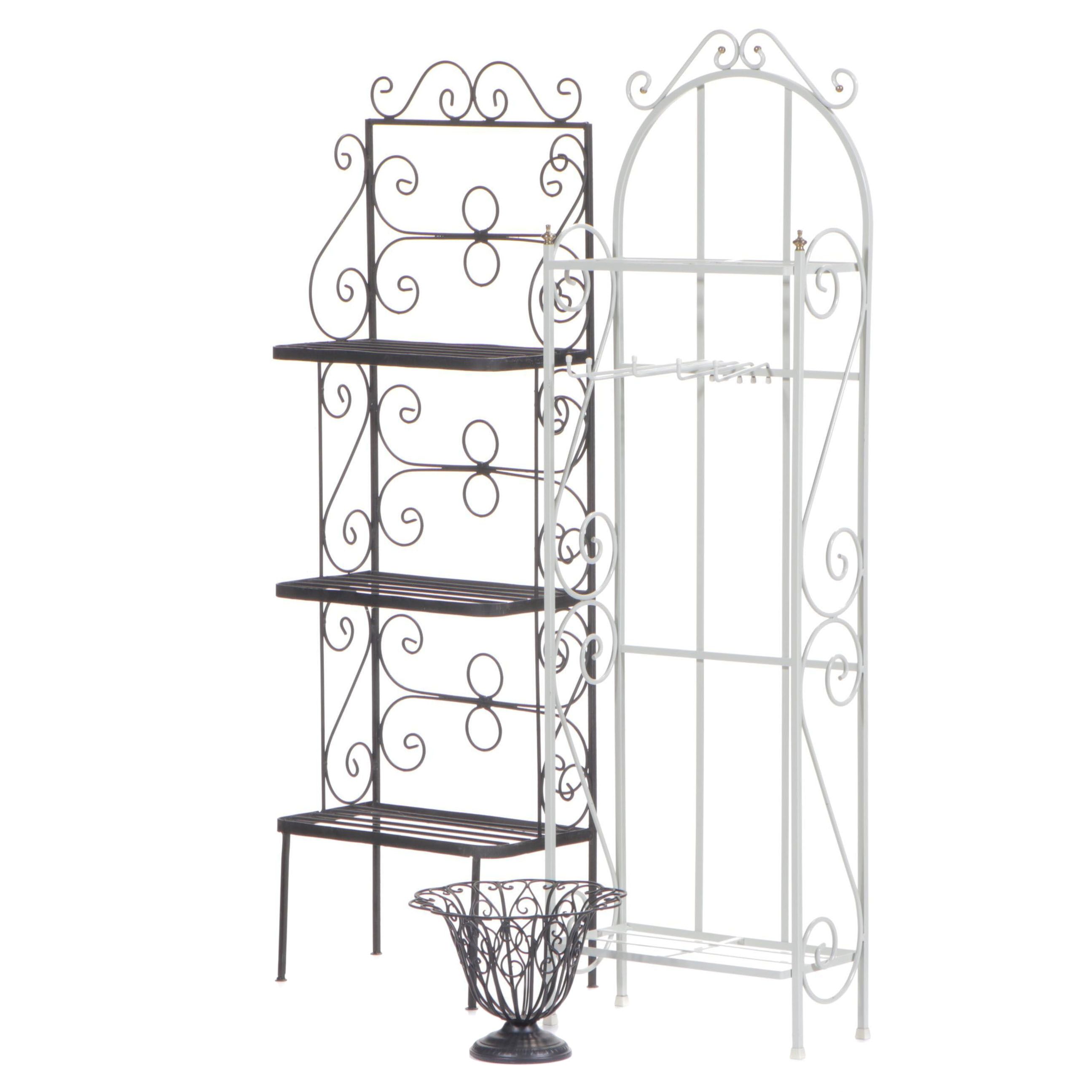 Two Metal Racks Plus Scrollwork Urn