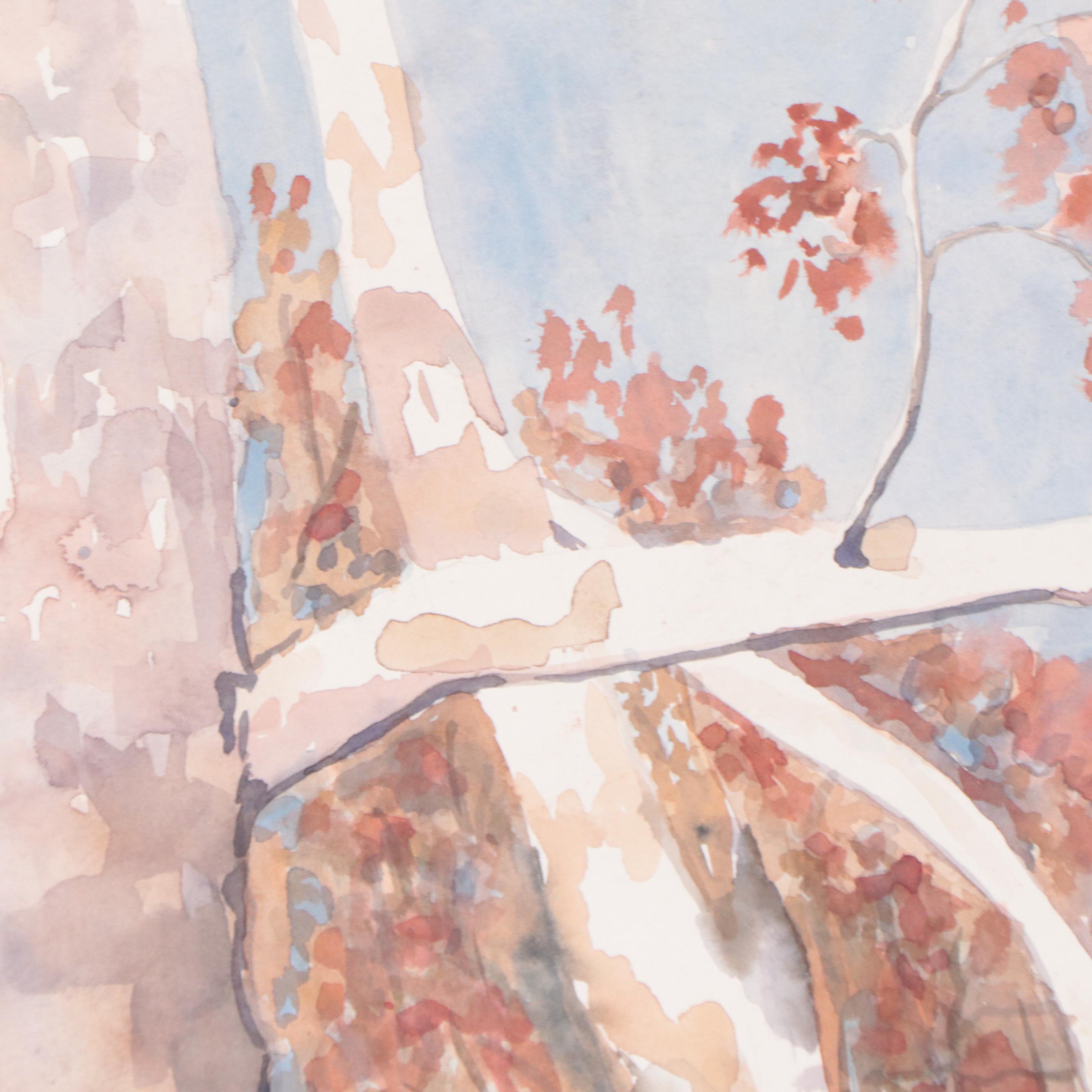 Susan Grier Wooded Winter Landscape Watercolor Painting