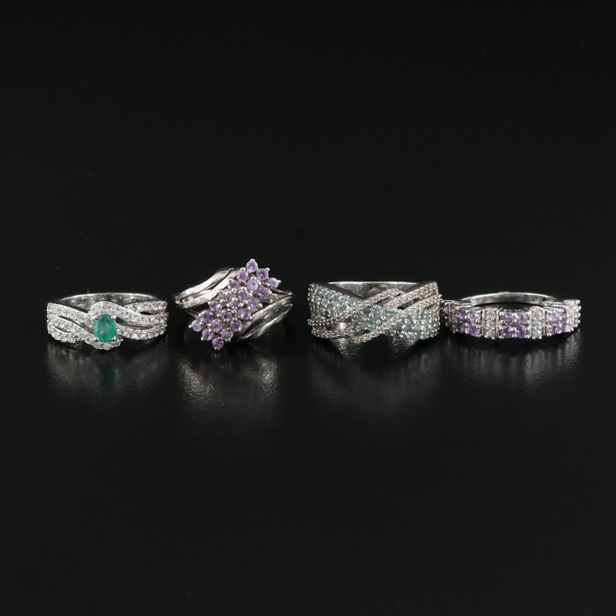 Sterling Ring Selection Featuring Emerald, Alexandrite and Zircon