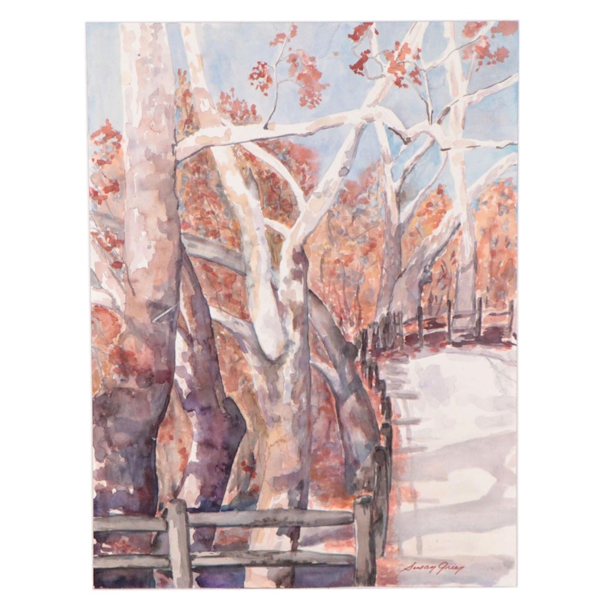 Susan Grier Wooded Winter Landscape Watercolor Painting