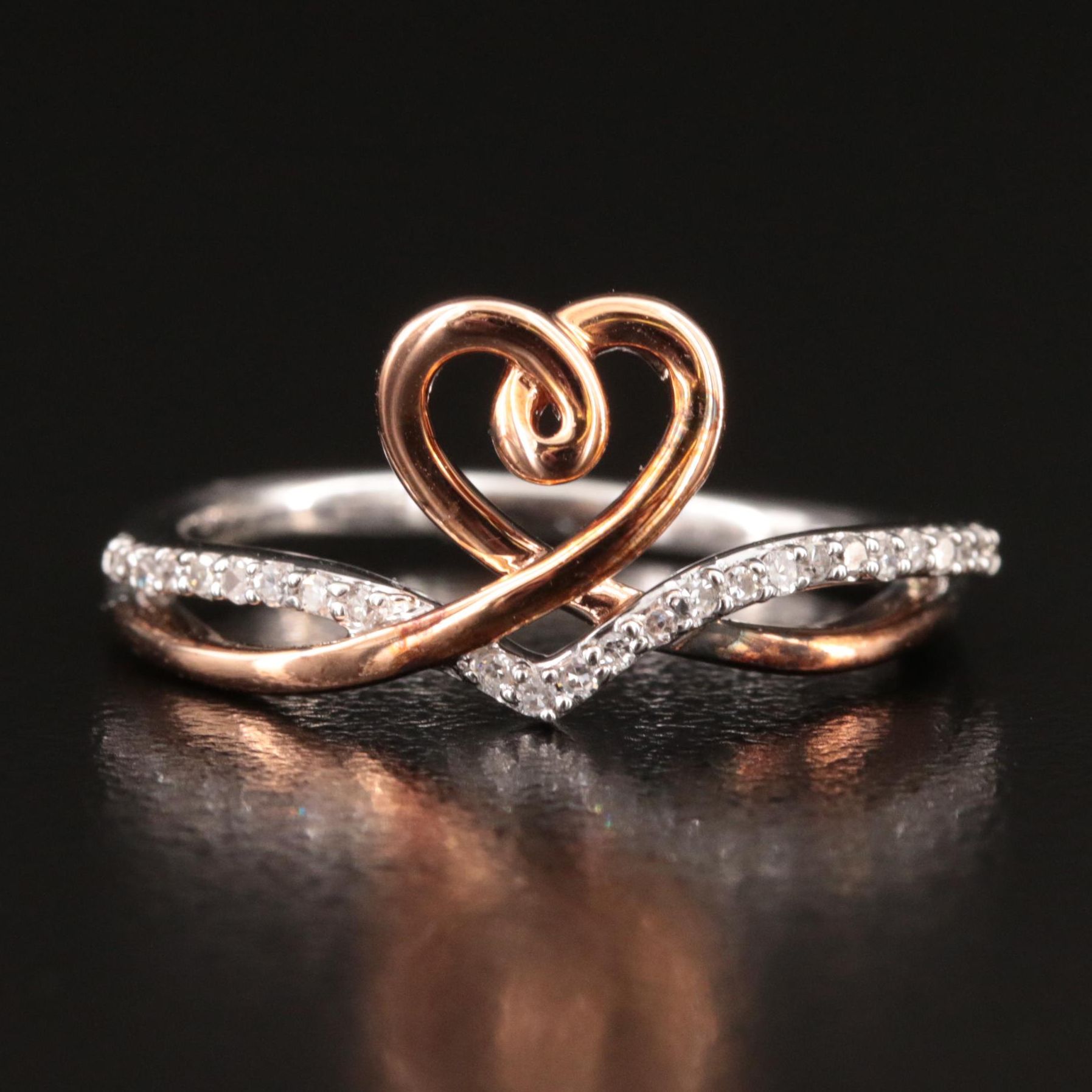 Hallmark Sterling Diamond Heart Ring with 10K Rose Gold Accents