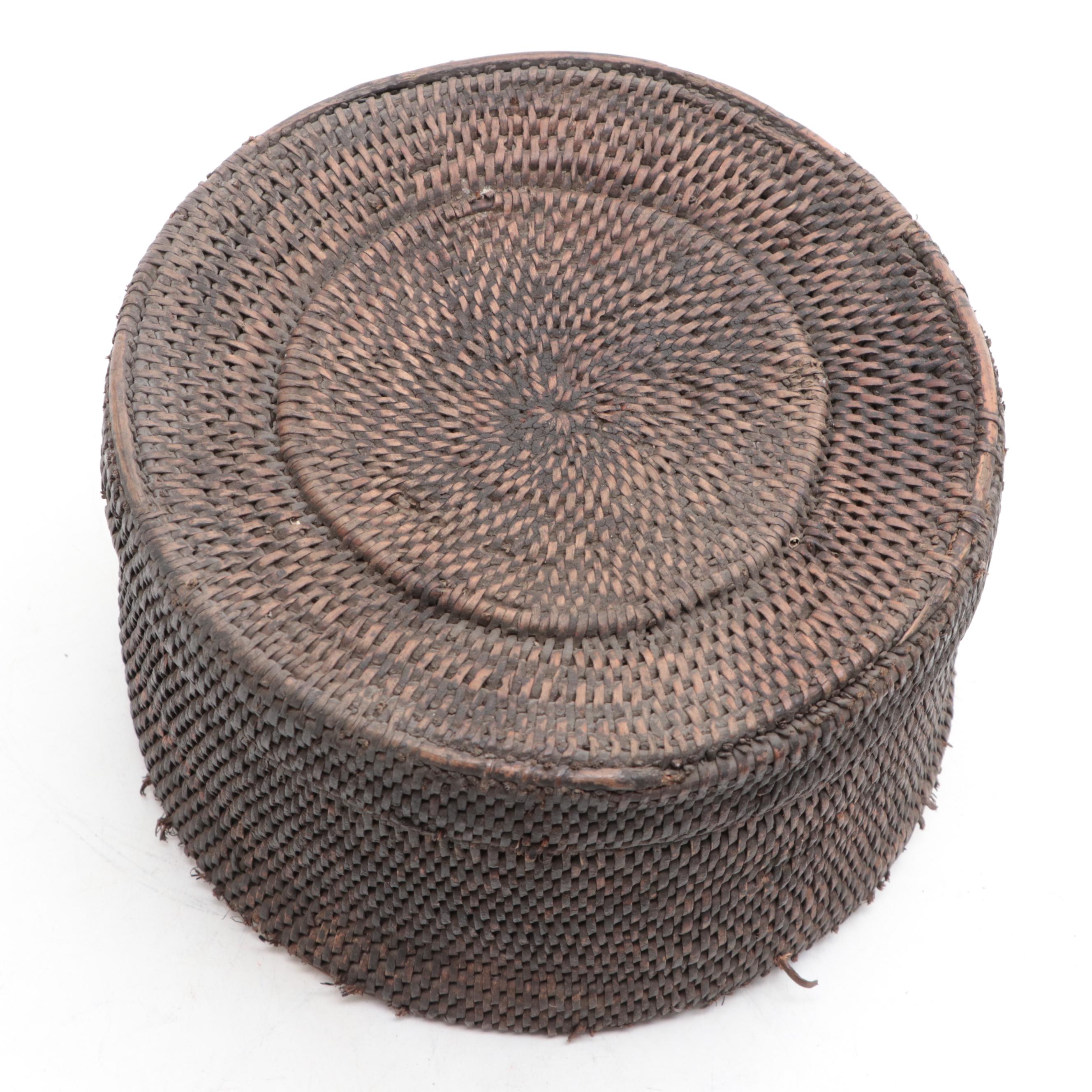Luzon Philippines Bamboo Woven Sewing Basket, Mid-20th Century