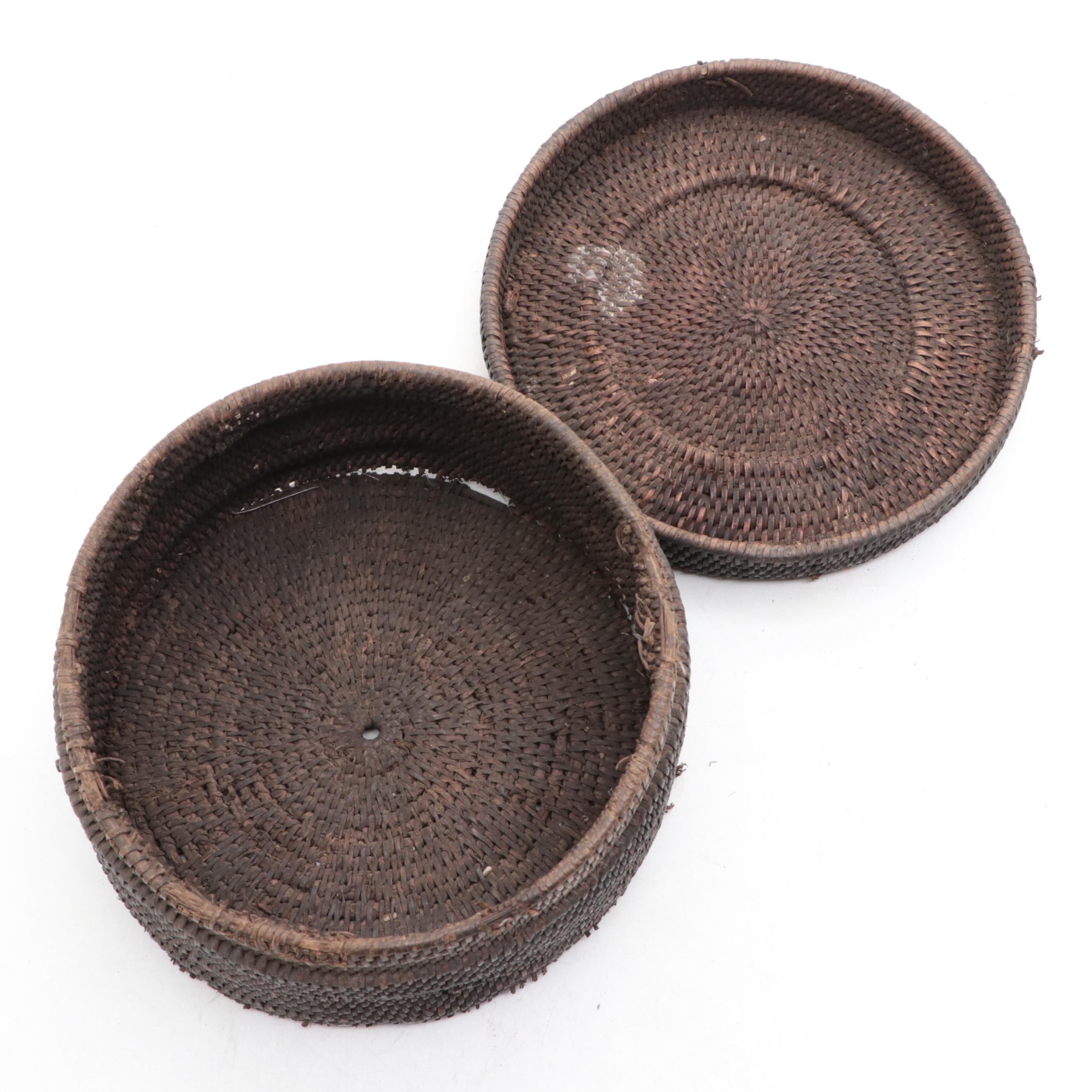 Luzon Philippines Bamboo Woven Sewing Basket, Mid-20th Century