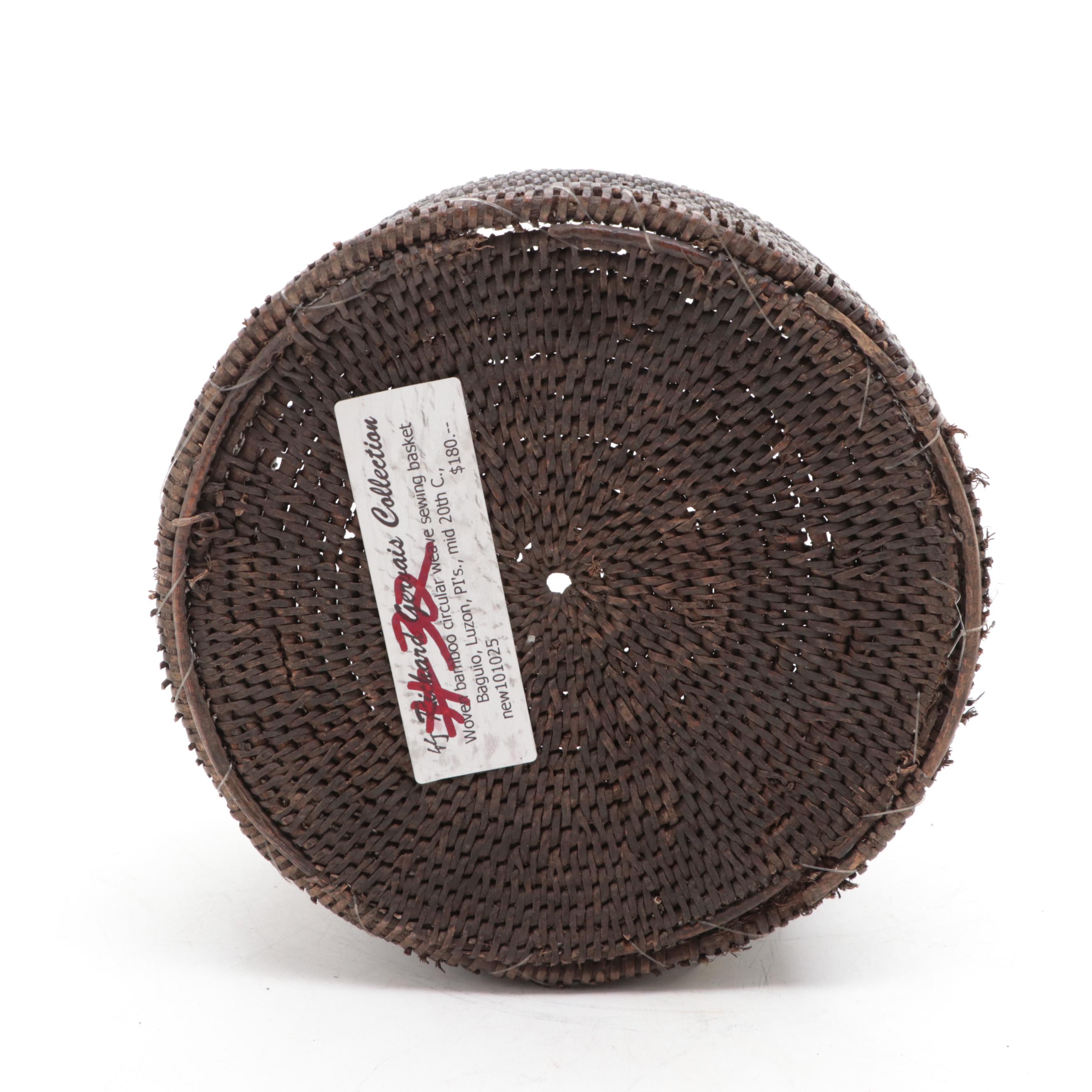 Luzon Philippines Bamboo Woven Sewing Basket, Mid-20th Century