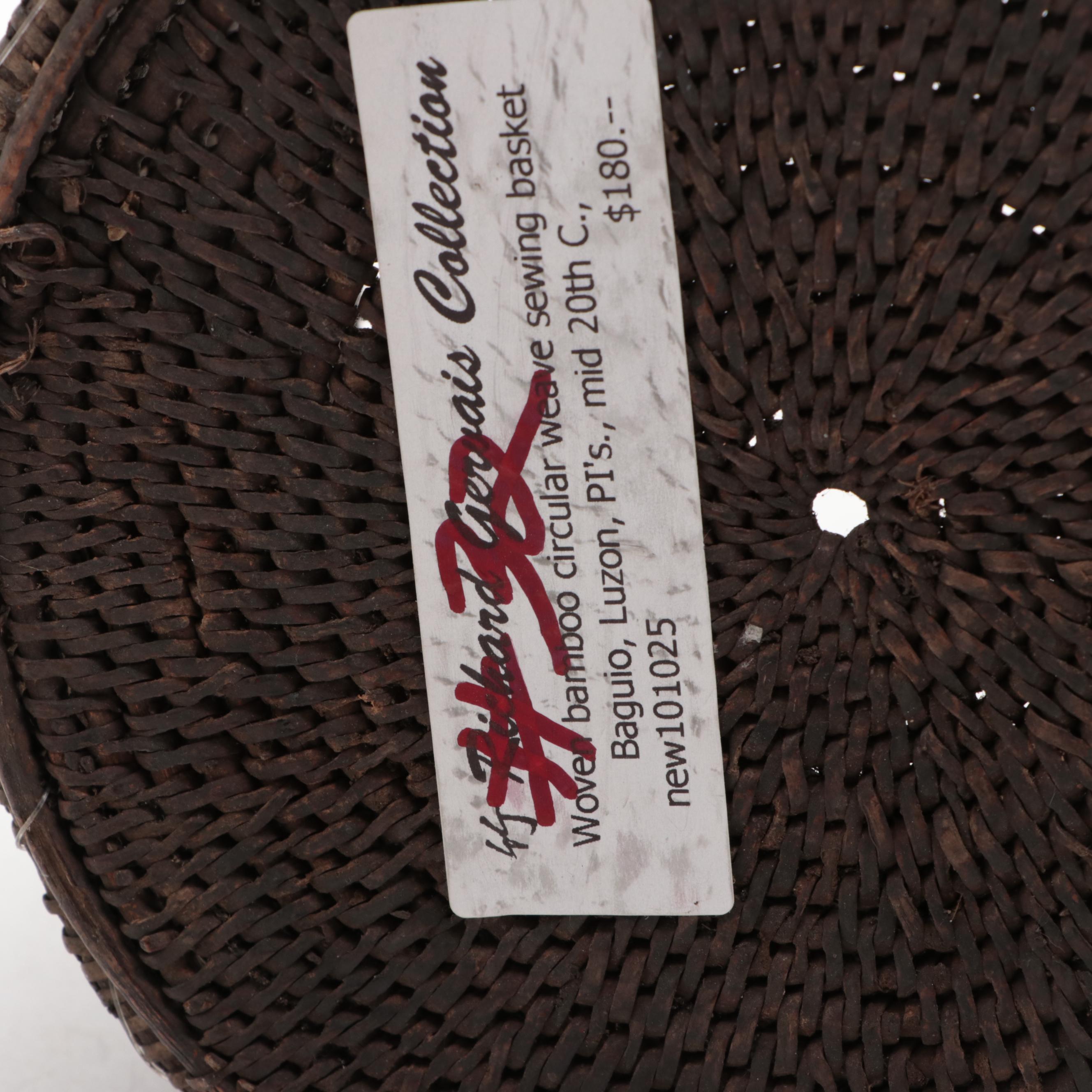 Luzon Philippines Bamboo Woven Sewing Basket, Mid-20th Century