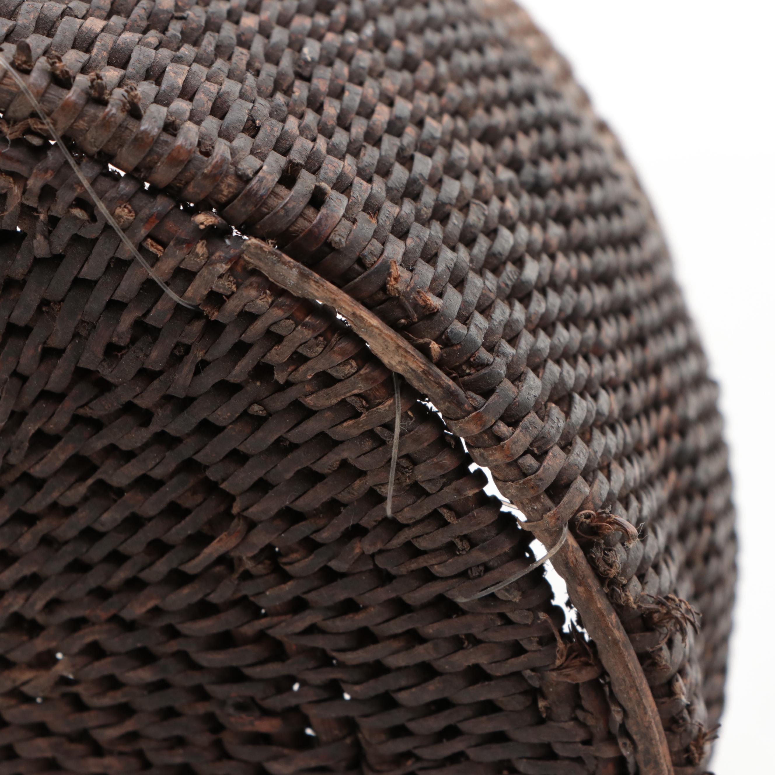 Luzon Philippines Bamboo Woven Sewing Basket, Mid-20th Century