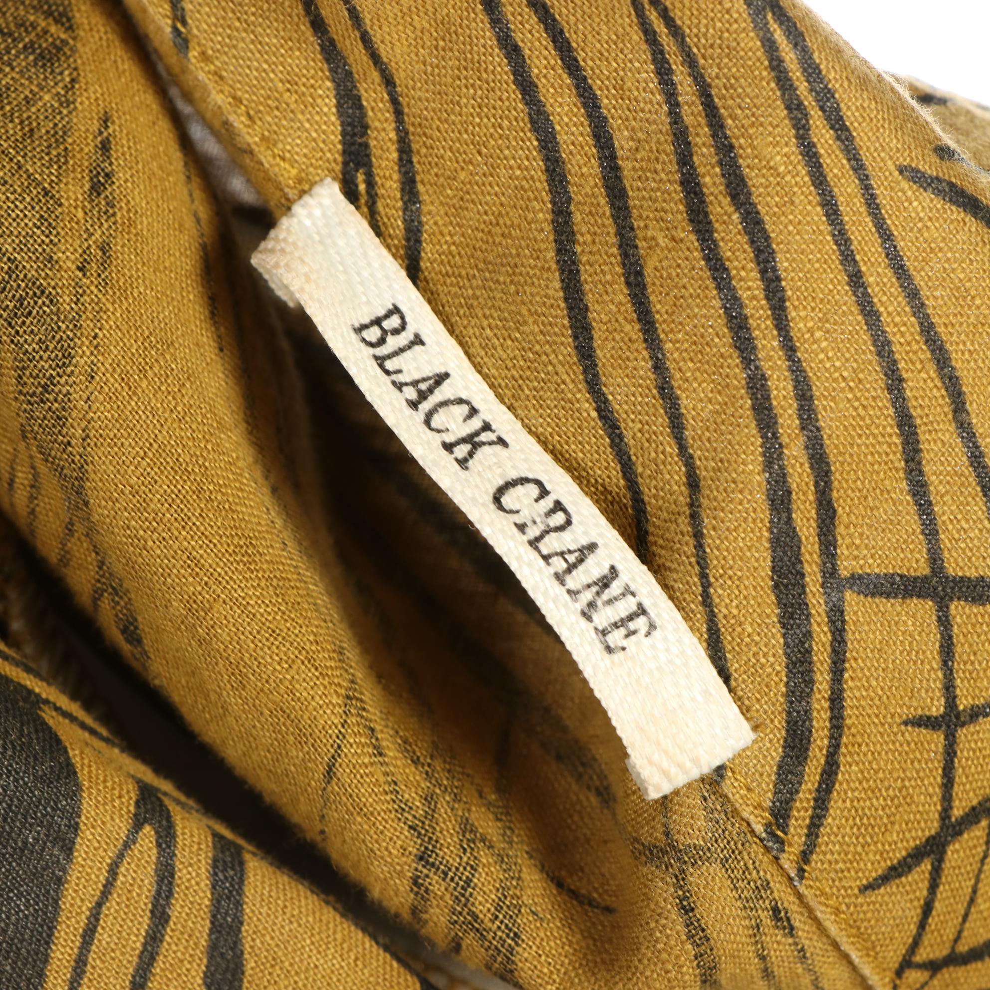 Black Crane Pleated Shirt Dress in Foliate Printed Slub Textile