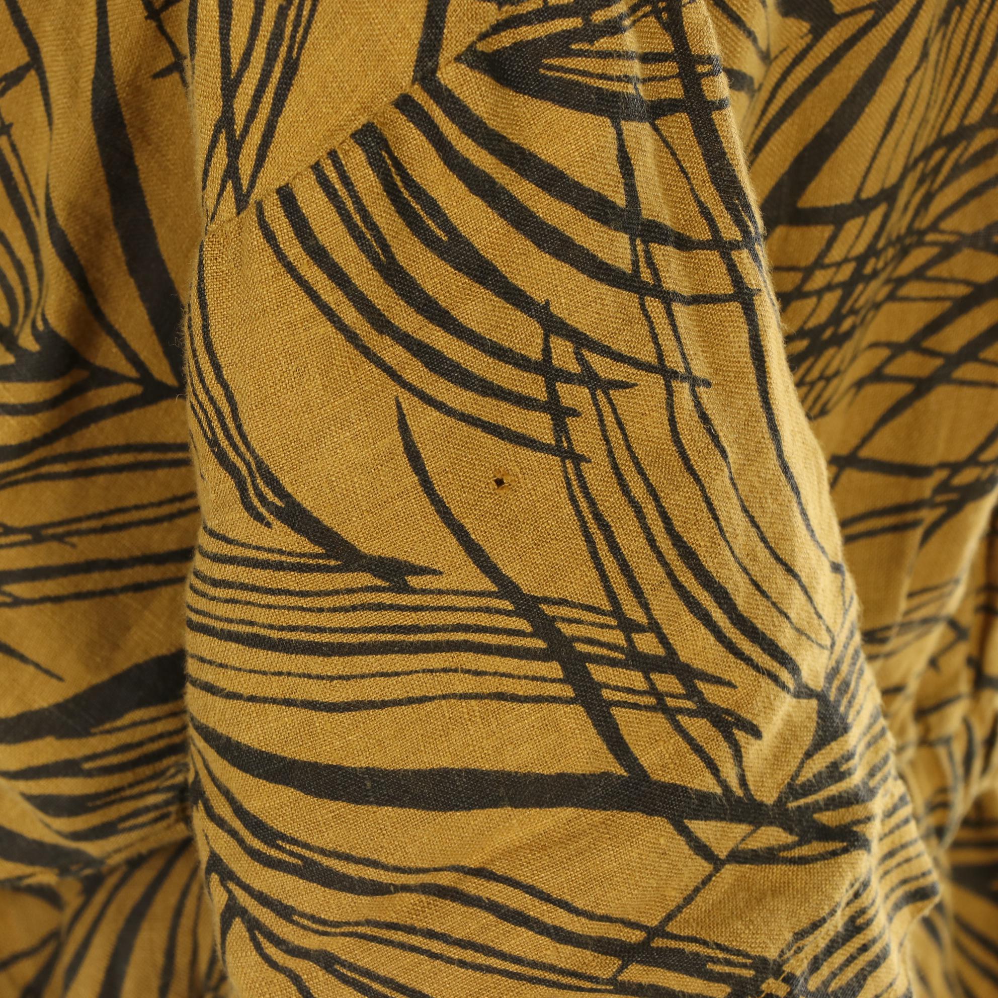 Black Crane Pleated Shirt Dress in Foliate Printed Slub Textile