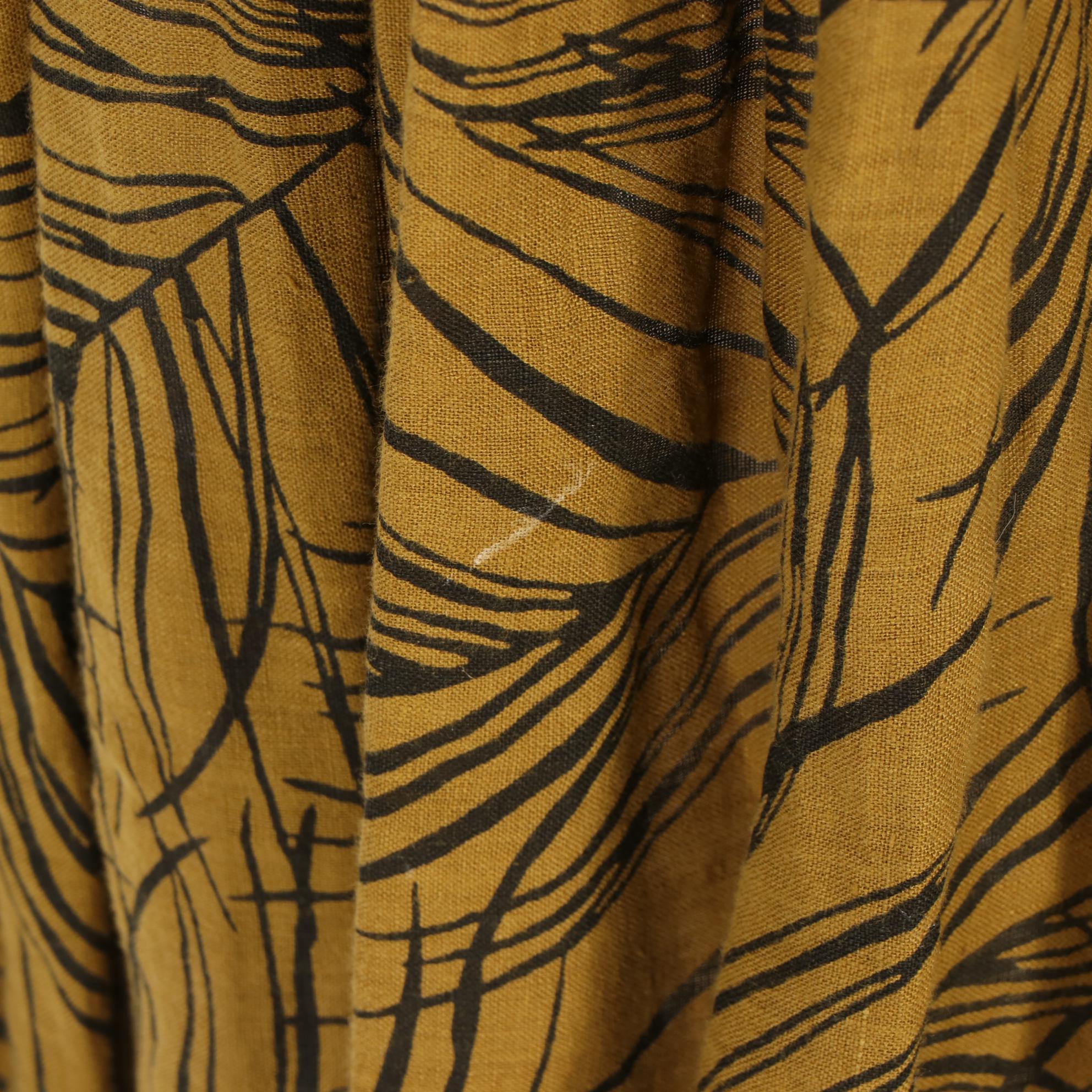 Black Crane Pleated Shirt Dress in Foliate Printed Slub Textile