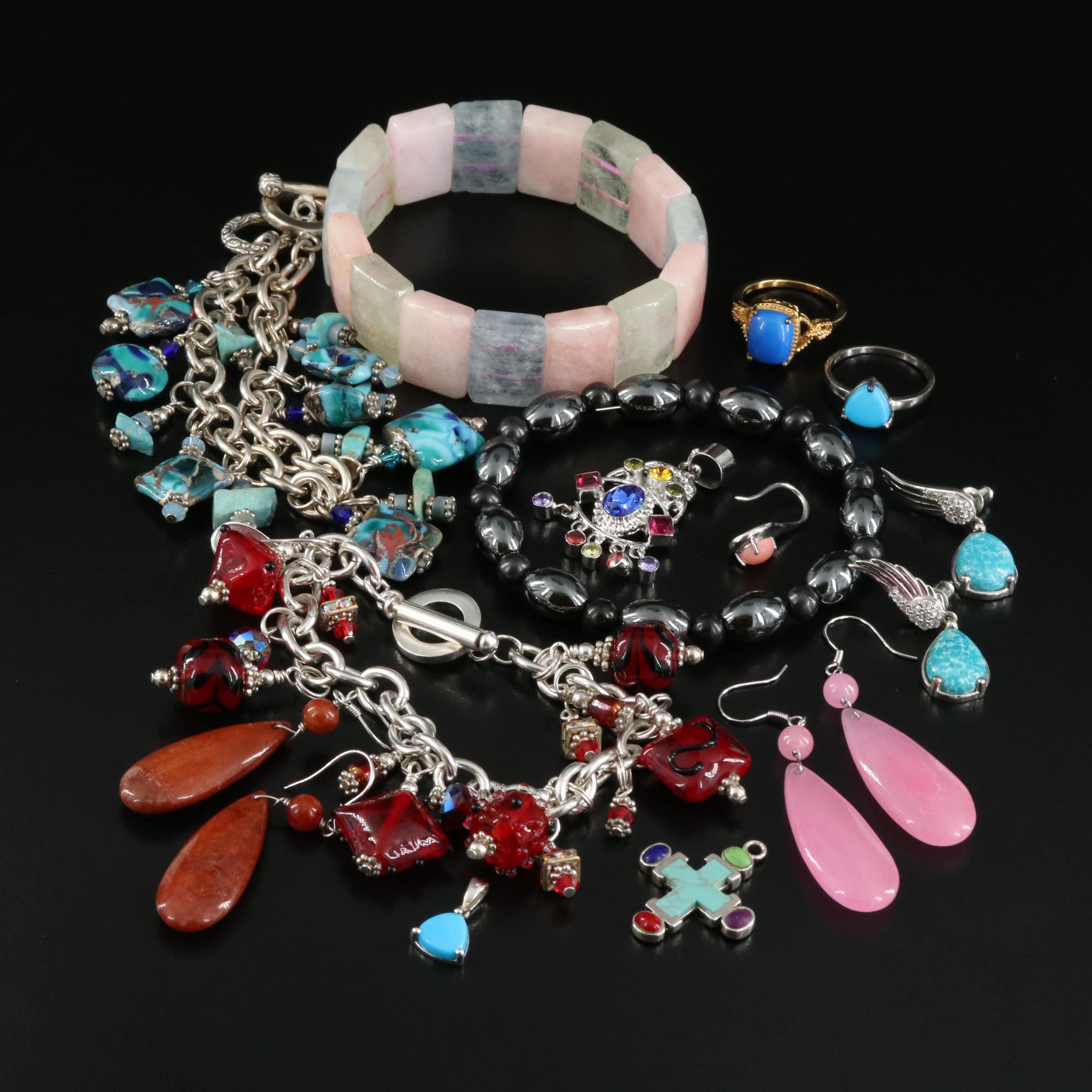 Sterling, Beryl, Jadeite and Common Opal Jewelry Selection