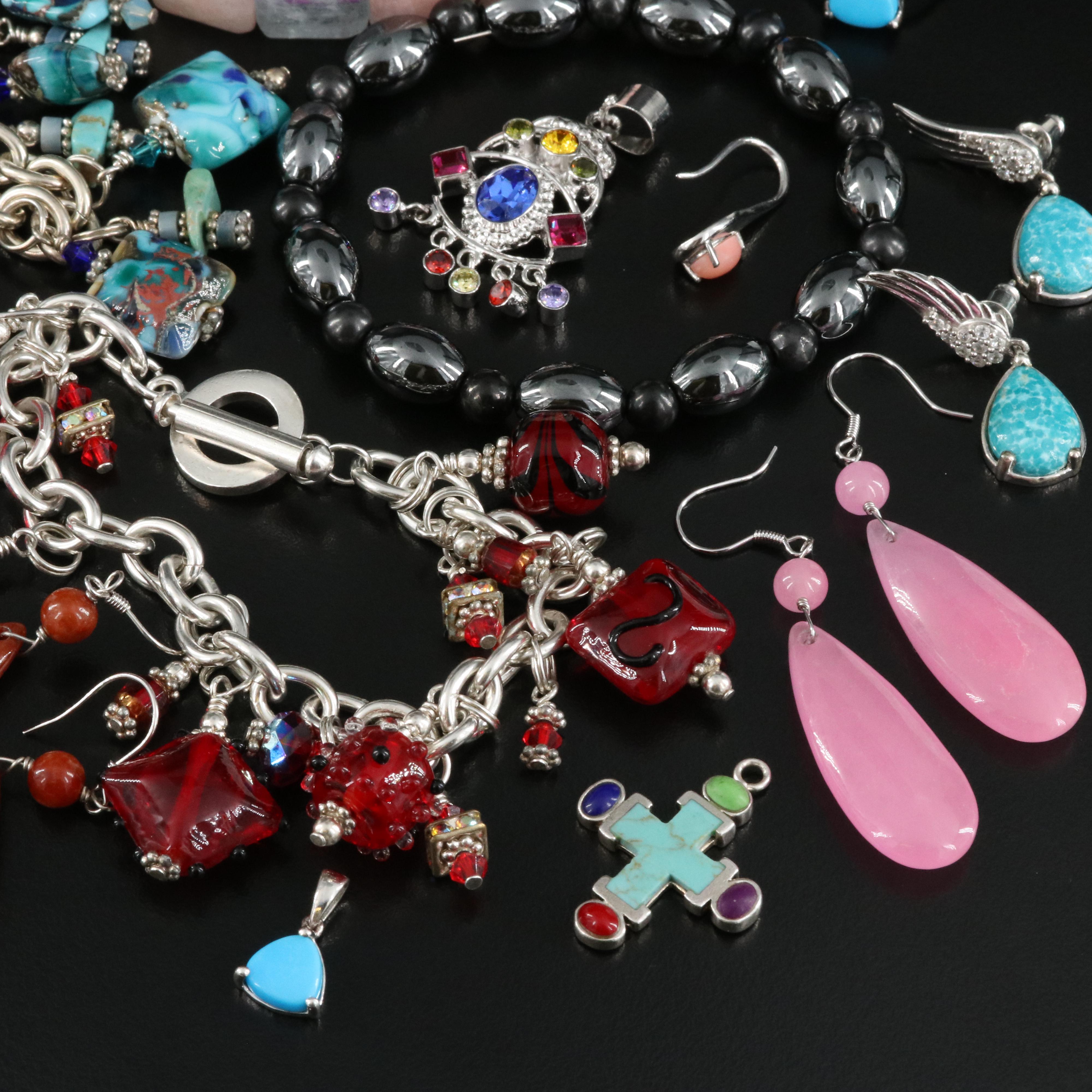 Sterling, Beryl, Jadeite and Common Opal Jewelry Selection