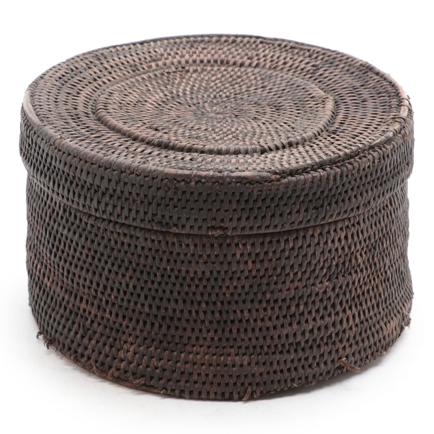 Luzon Philippines Bamboo Woven Sewing Basket, Mid-20th Century
