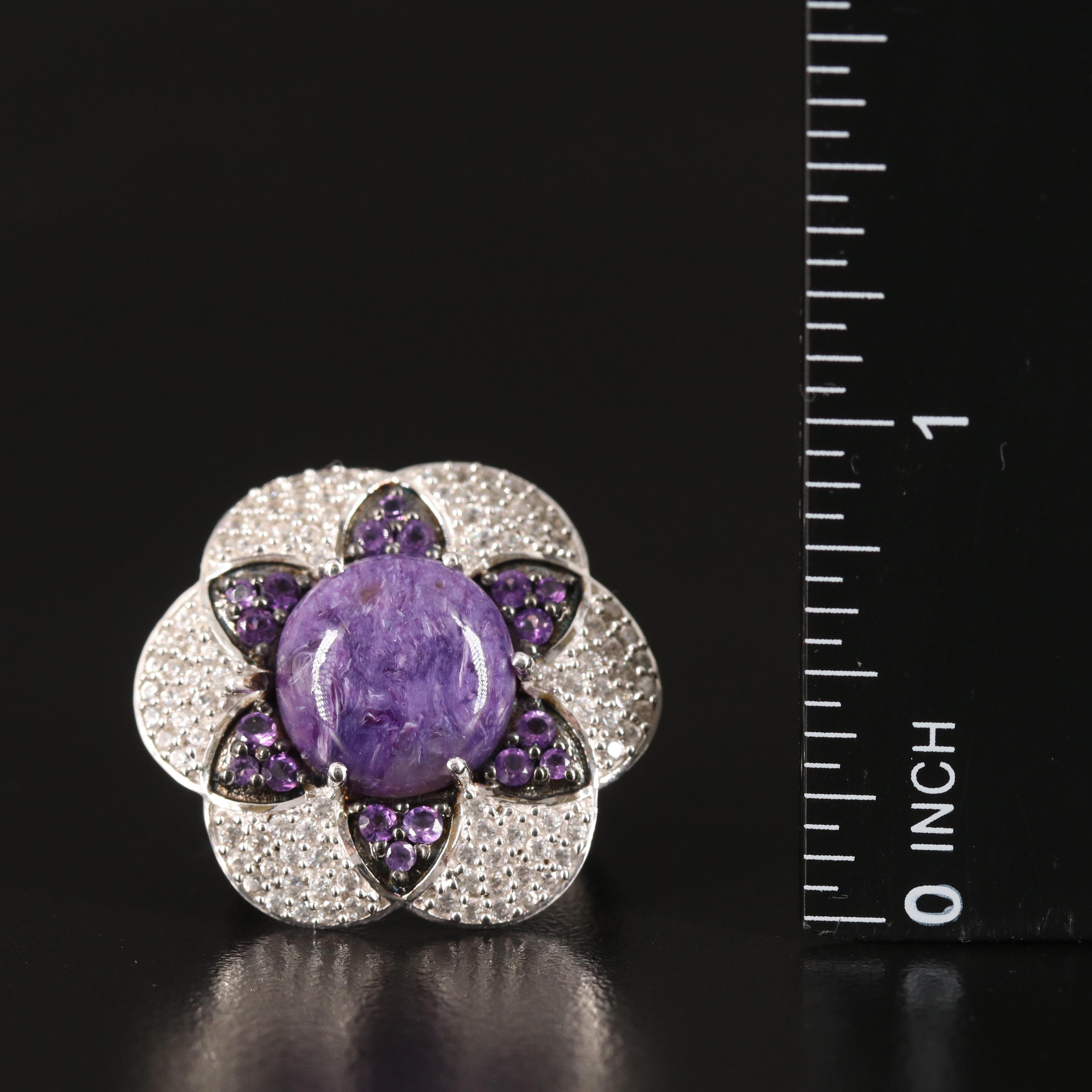 Charoite, Amethyst and Zircon Ring in Sterling