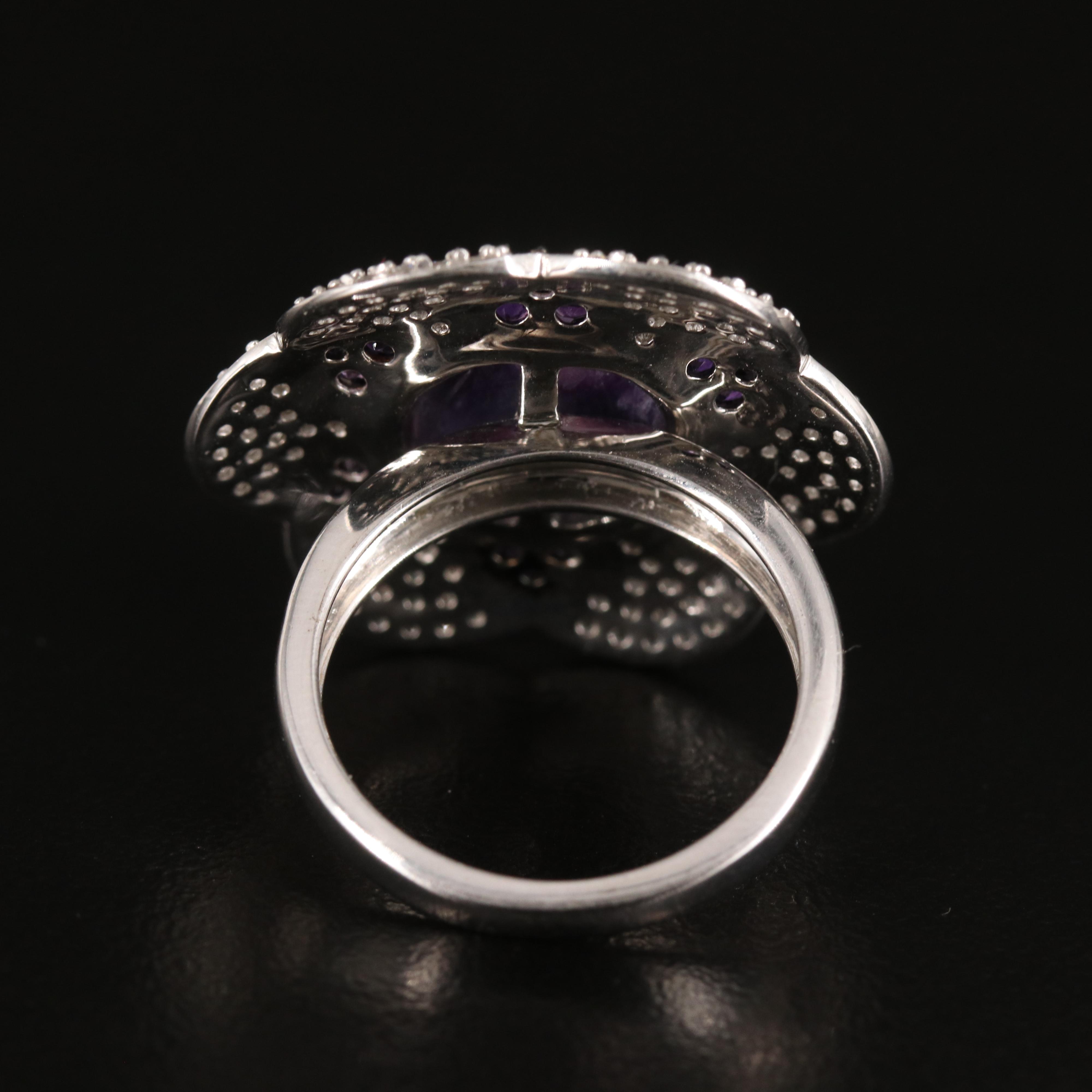 Charoite, Amethyst and Zircon Ring in Sterling