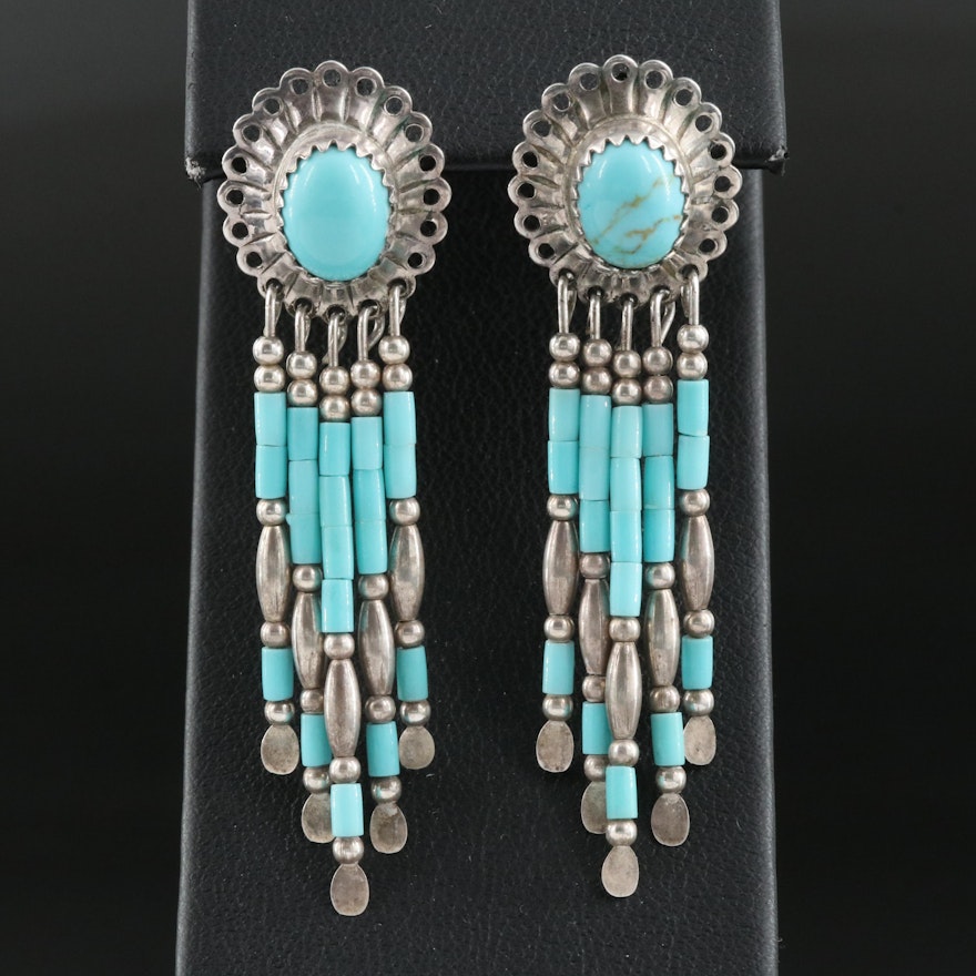 Sterling Concho and Fringe Turquoise Earrings