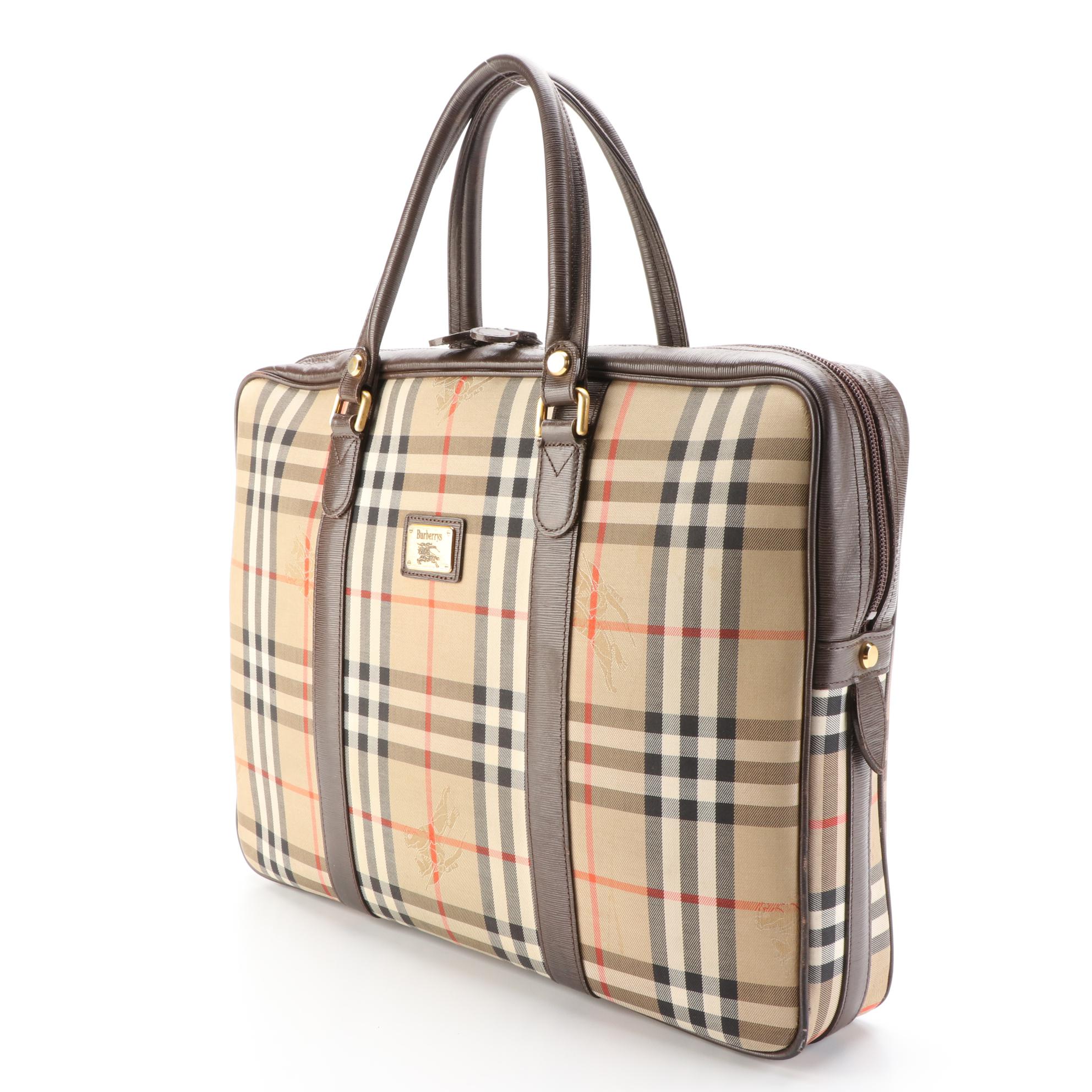 Burberry Haymarket Check Canvas and Leather Business Bag