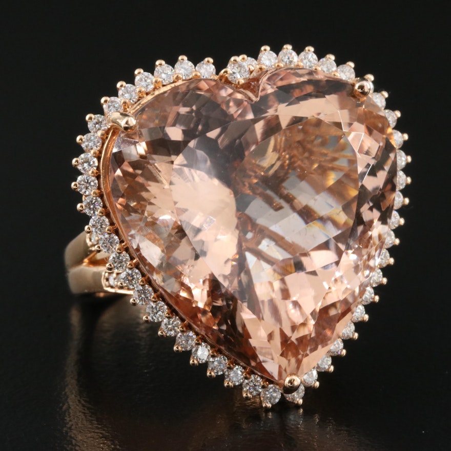 Chromia Jewelry 18K Rose Gold 42.20 CT Morganite and Diamond Heart Ring