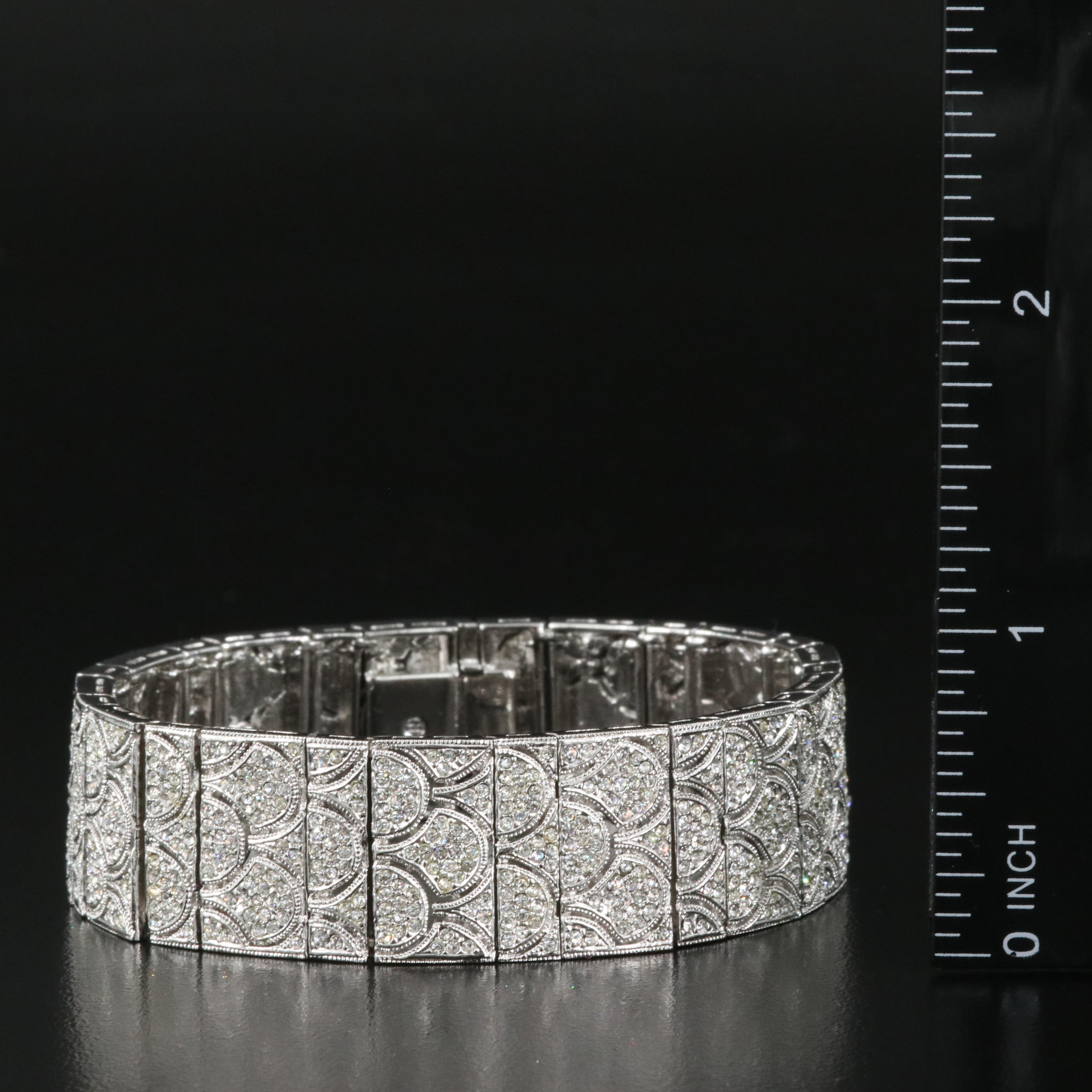 Rhinestone Bracelet and Faux Pearl and Cubic Zirconia Sterling Earrings