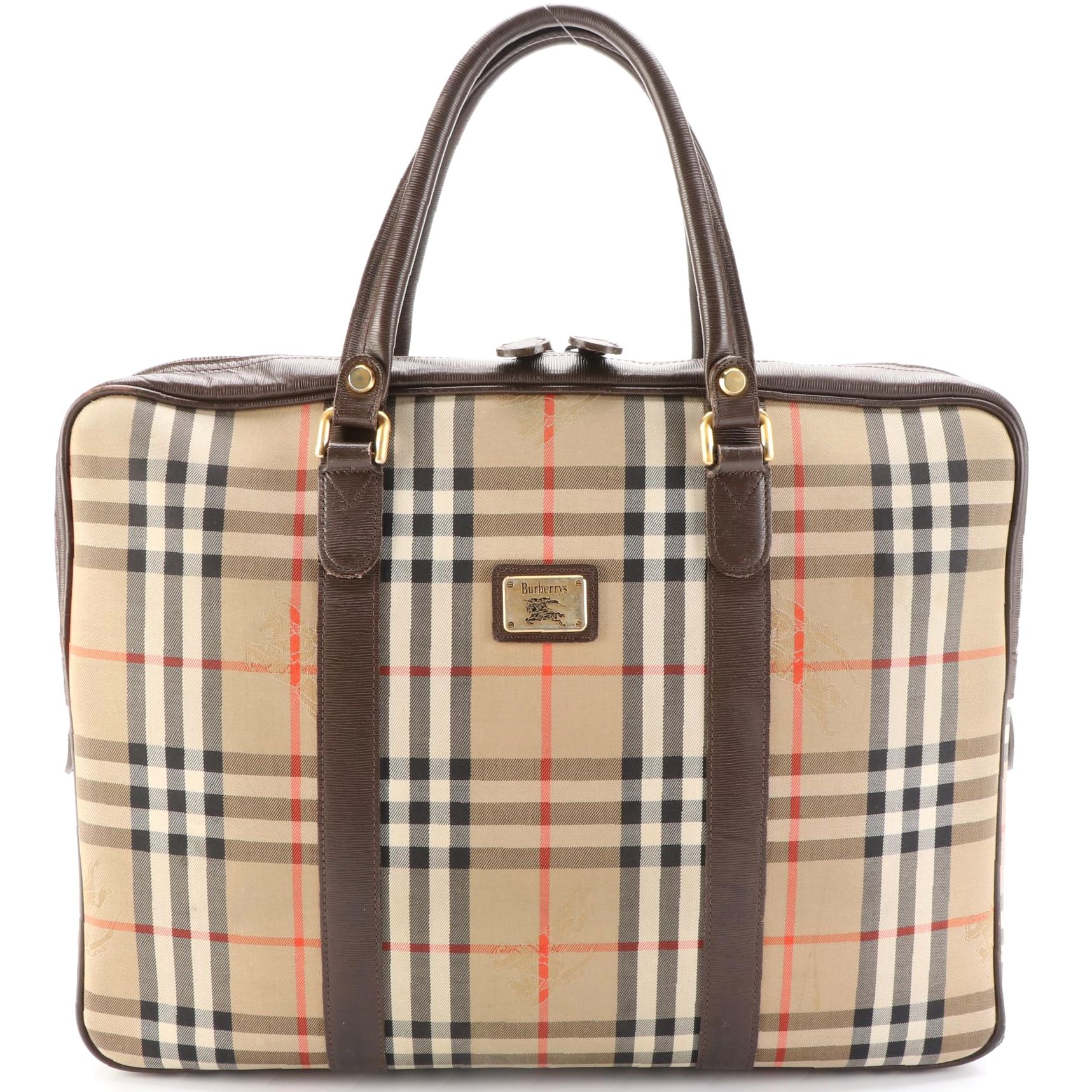 Burberry Haymarket Check Canvas and Leather Business Bag