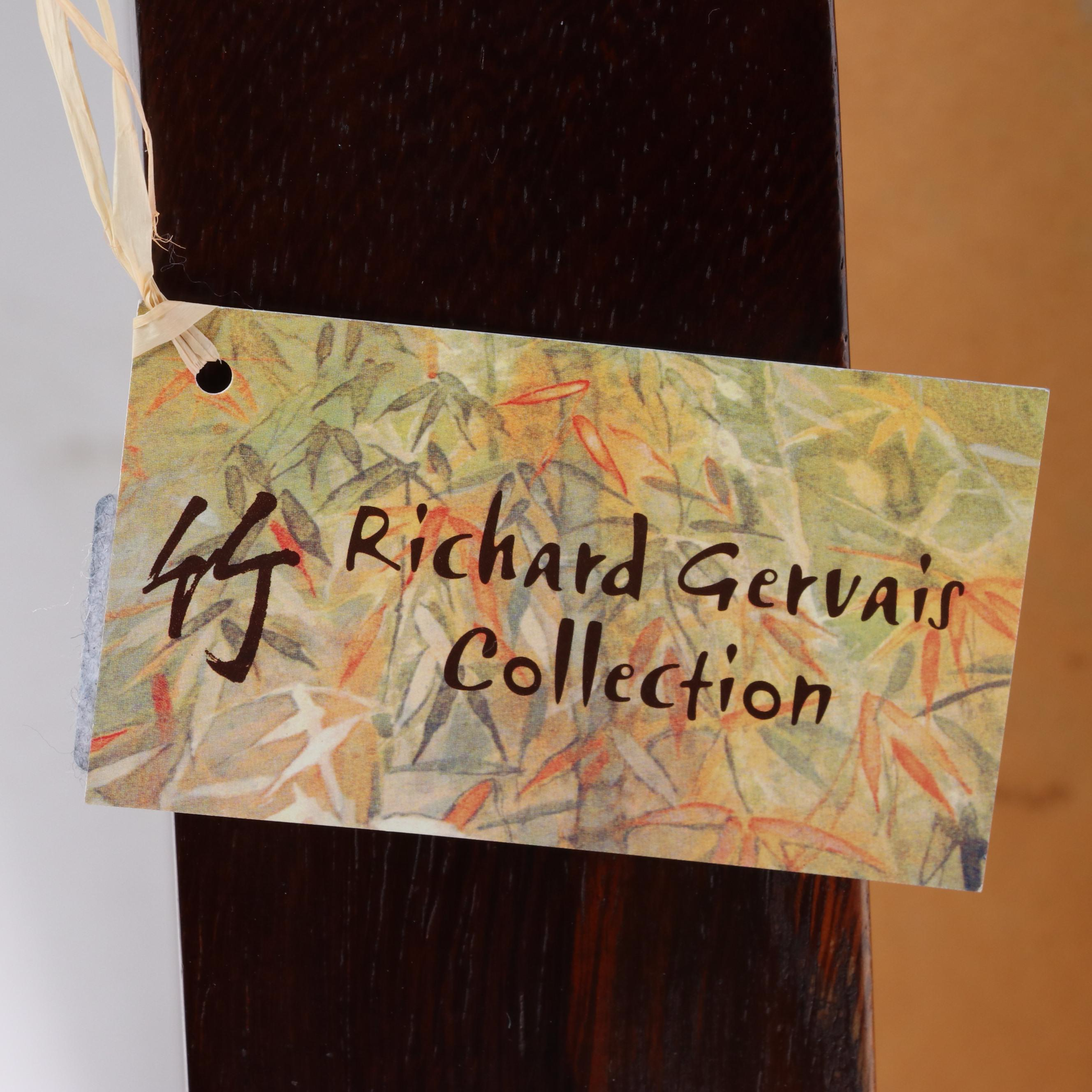 Pair of Vietnamese Art Deco Style Wood and Leather Armchairs and Ottoman