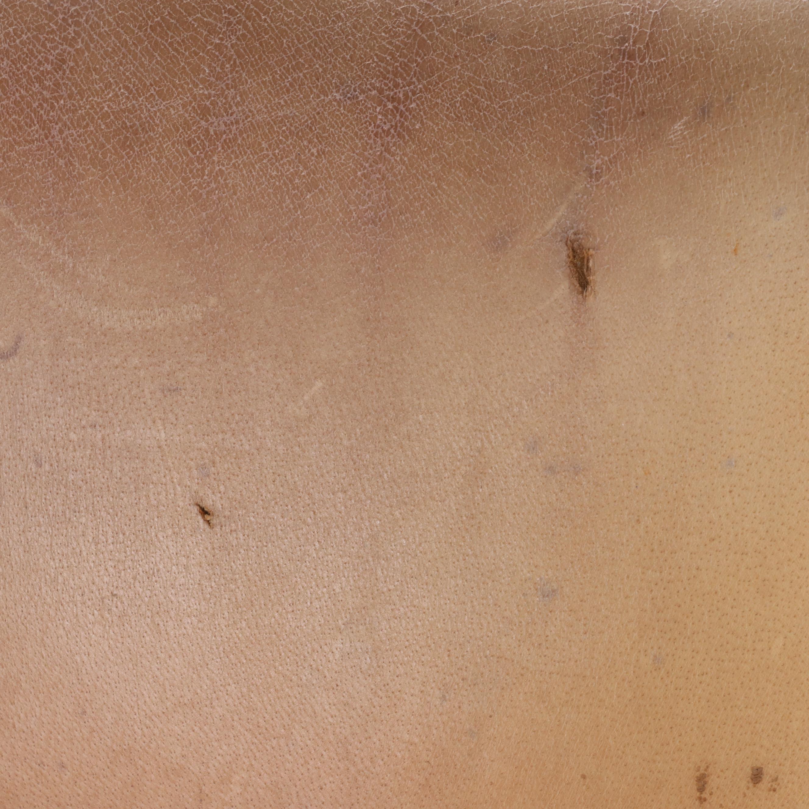 Pair of Vietnamese Art Deco Style Wood and Leather Armchairs and Ottoman