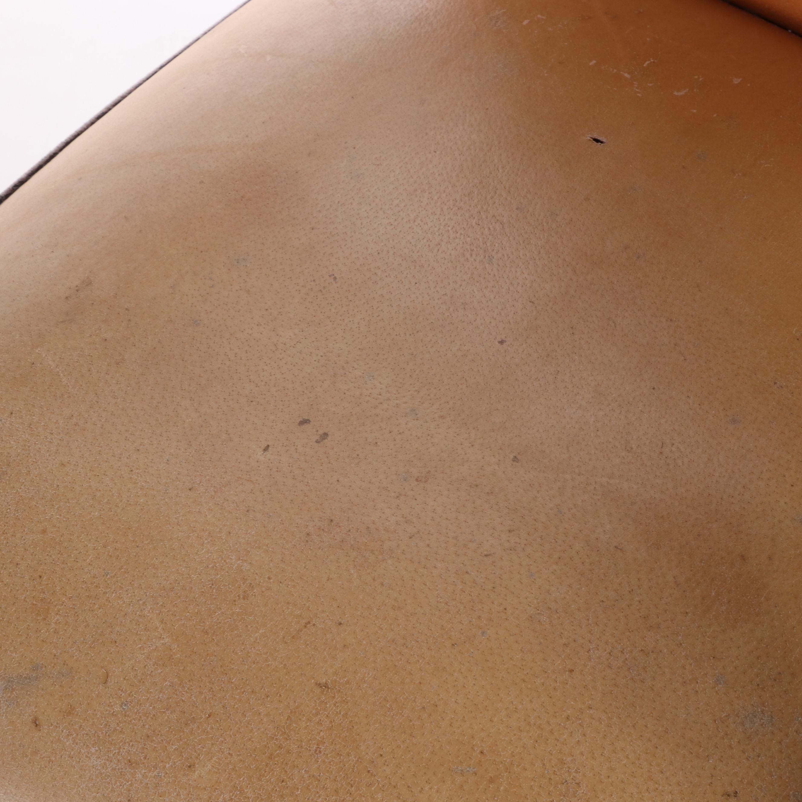 Pair of Vietnamese Art Deco Style Wood and Leather Armchairs and Ottoman