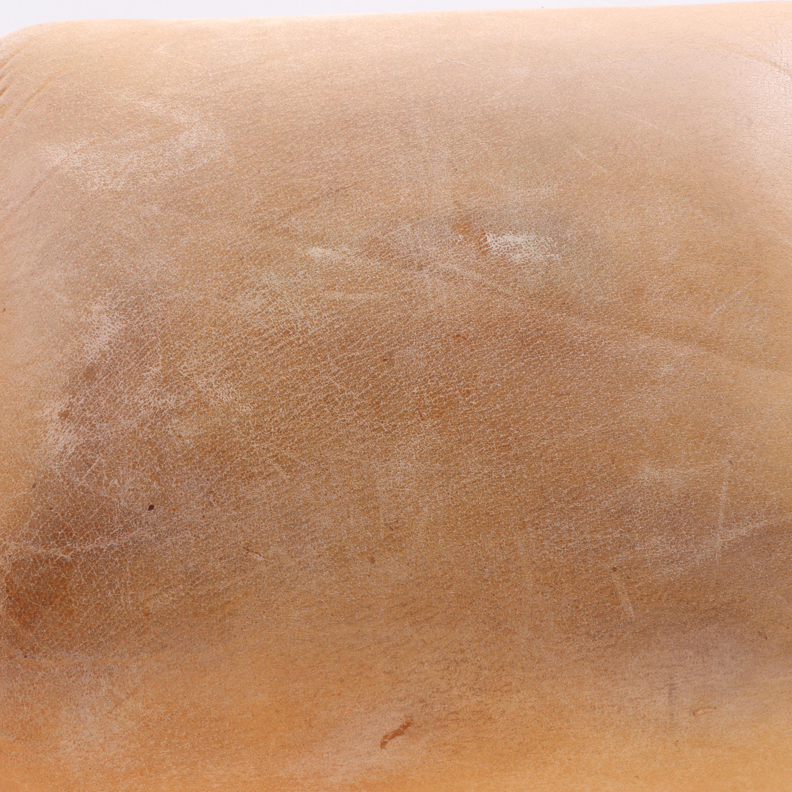 Pair of Vietnamese Art Deco Style Wood and Leather Armchairs and Ottoman