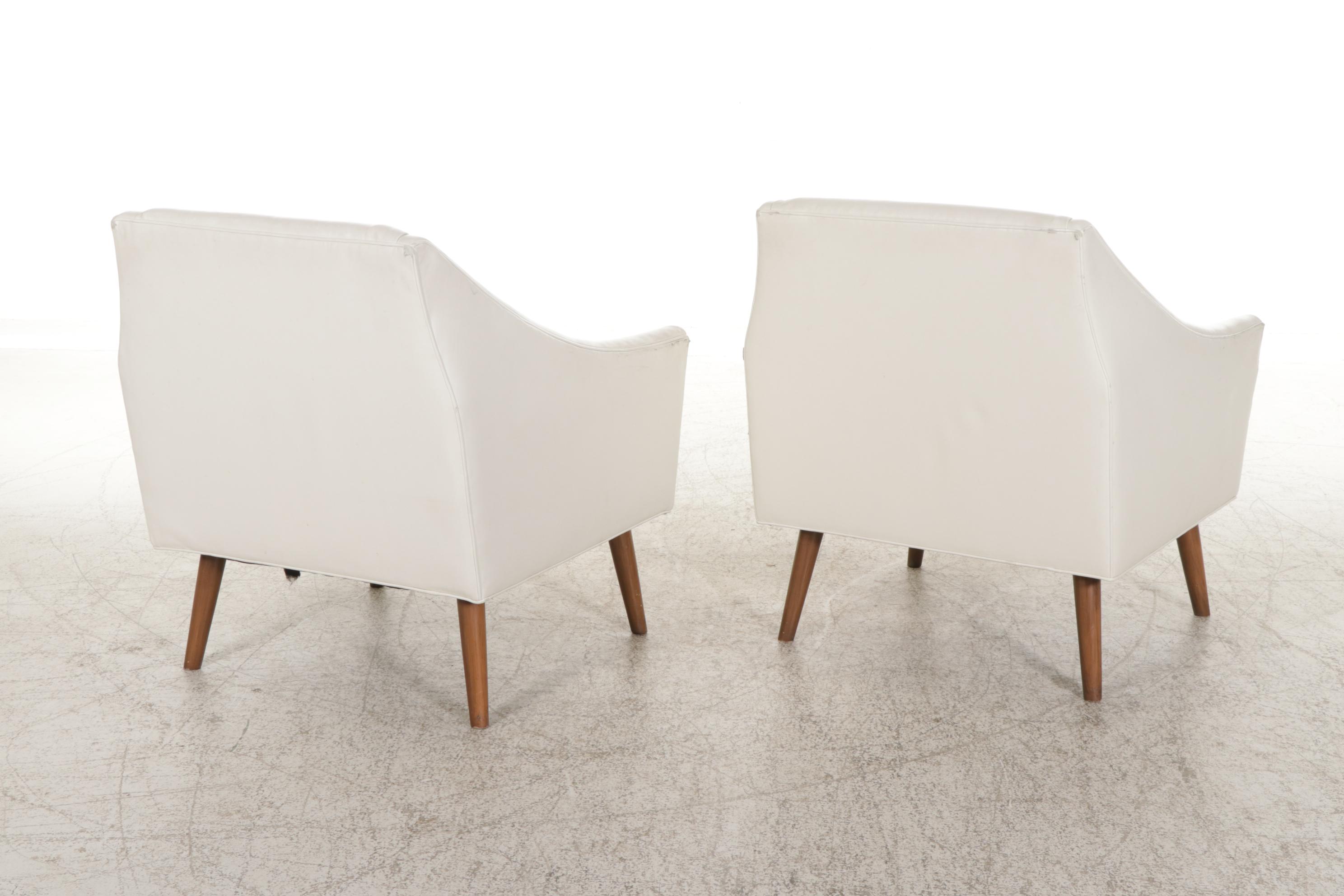 Pair of Royal Custom Designs Ivory Faux Leather Lounge Chairs