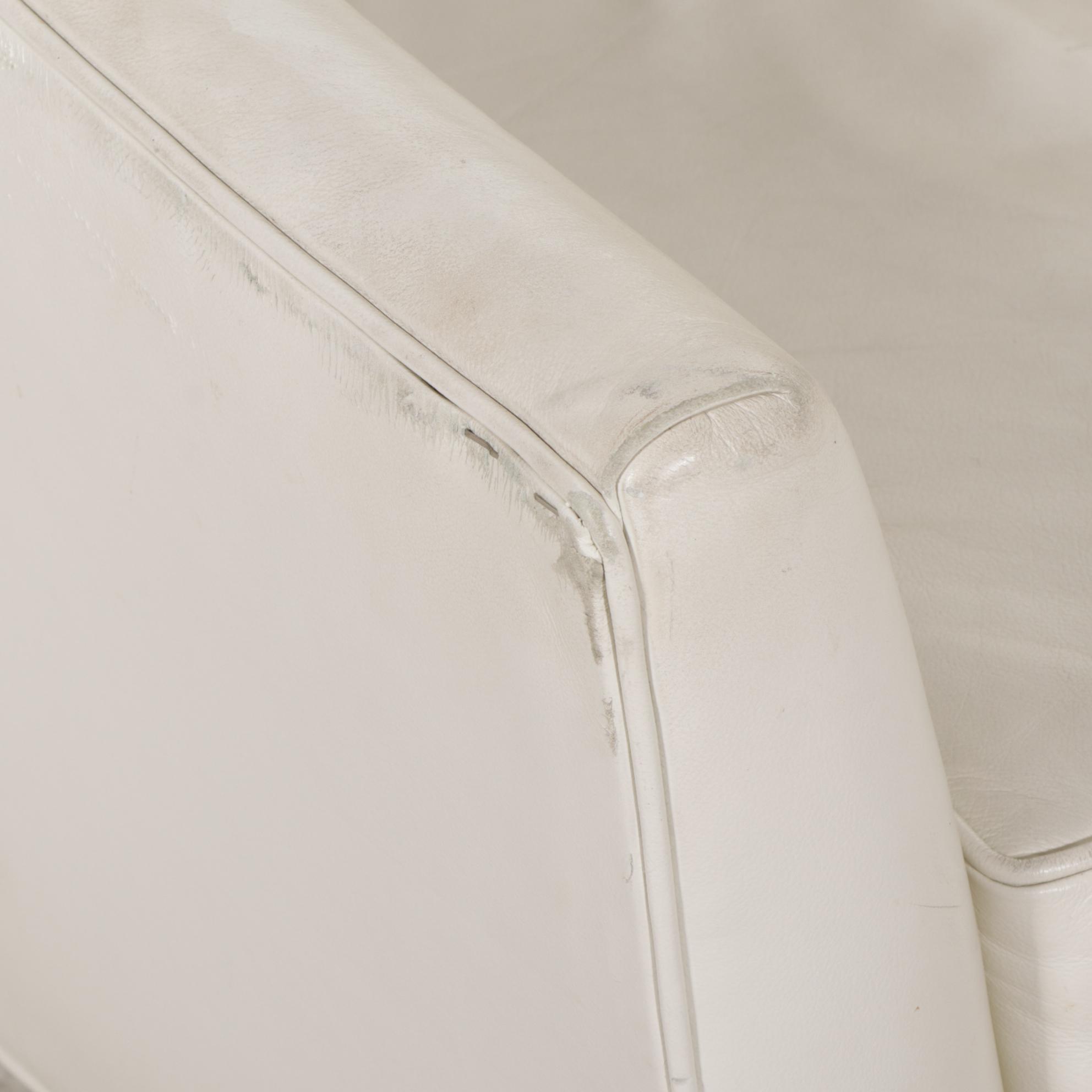 Pair of Royal Custom Designs Ivory Faux Leather Lounge Chairs