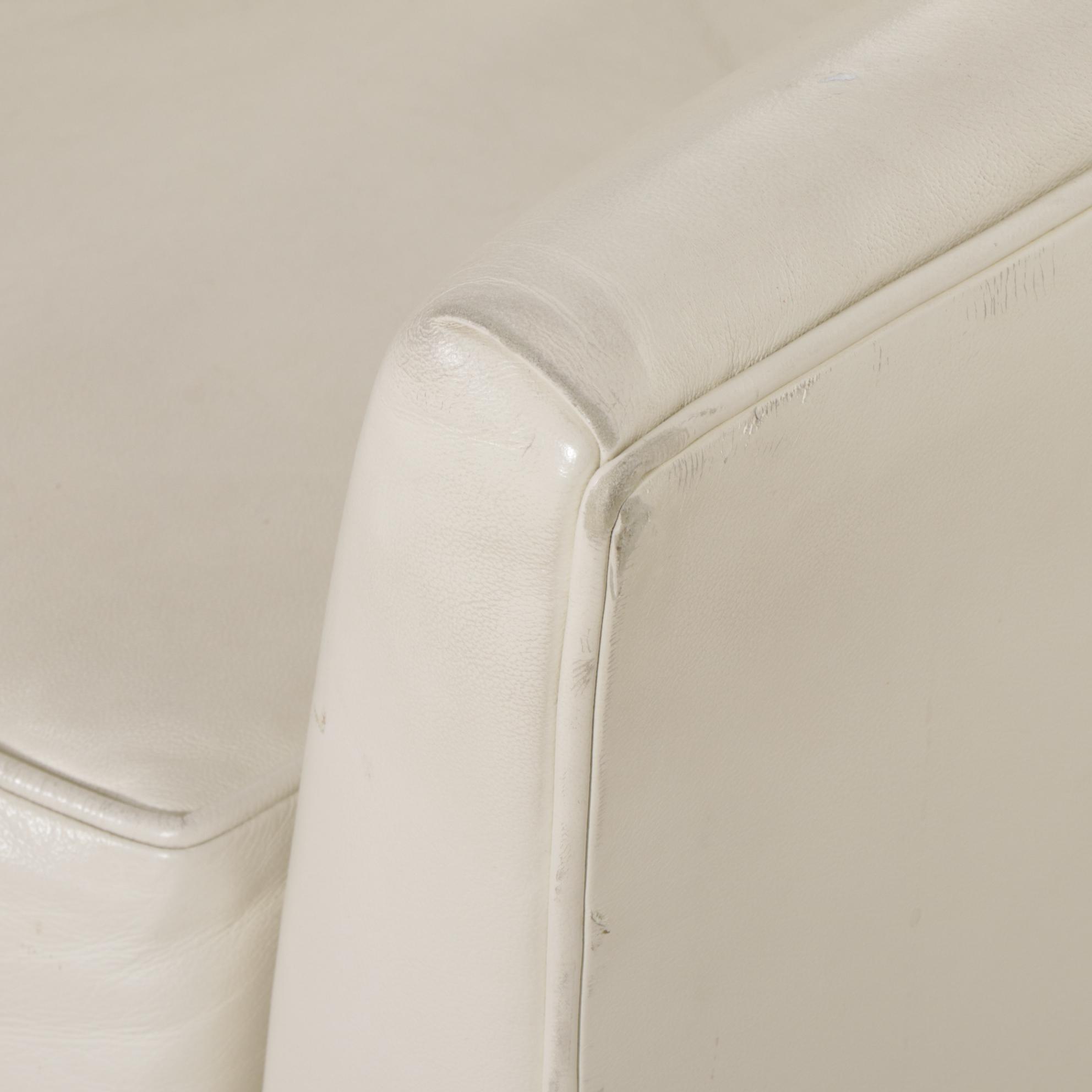 Pair of Royal Custom Designs Ivory Faux Leather Lounge Chairs